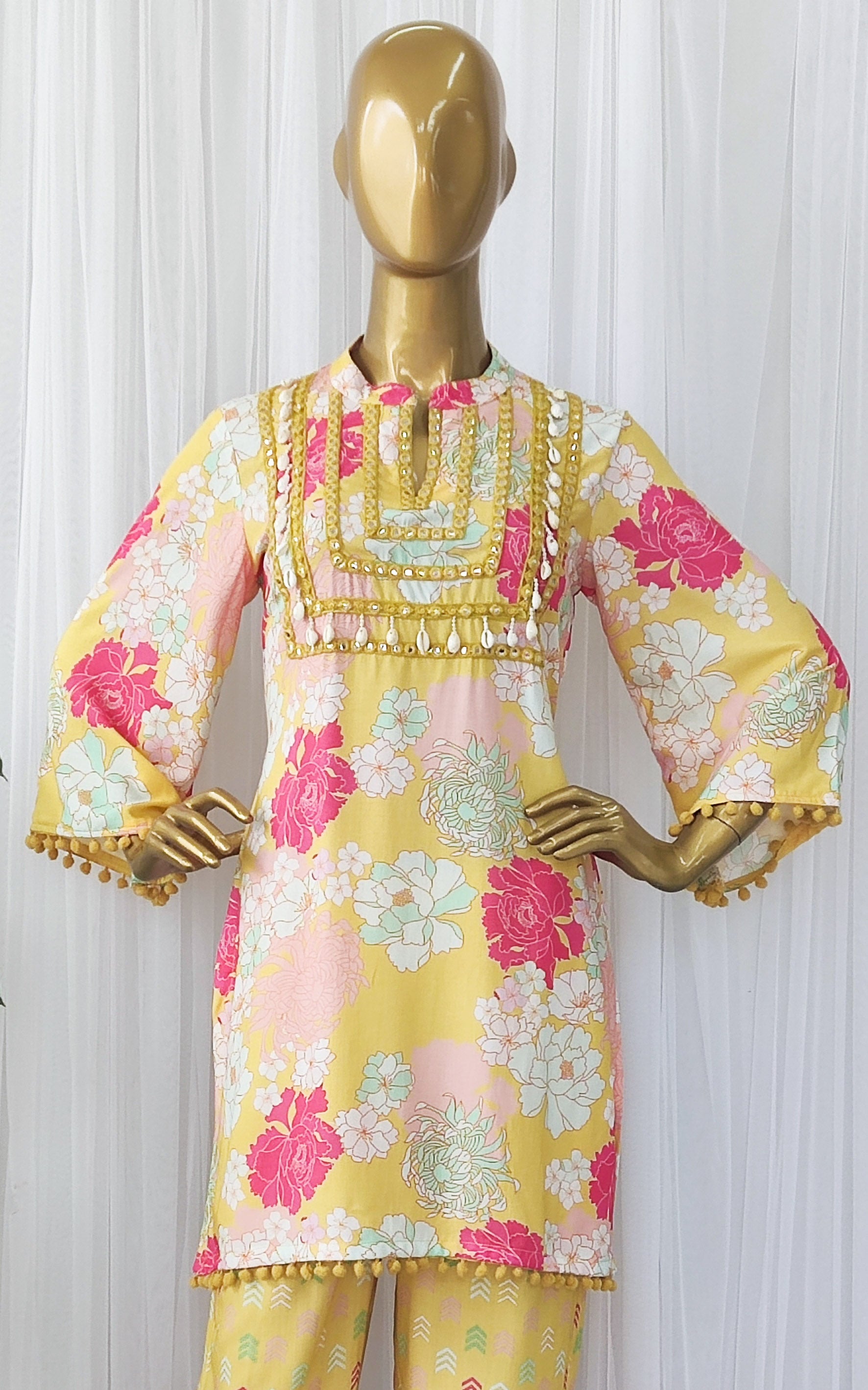 Yellow Printed Mirrorwork Co-ord Set