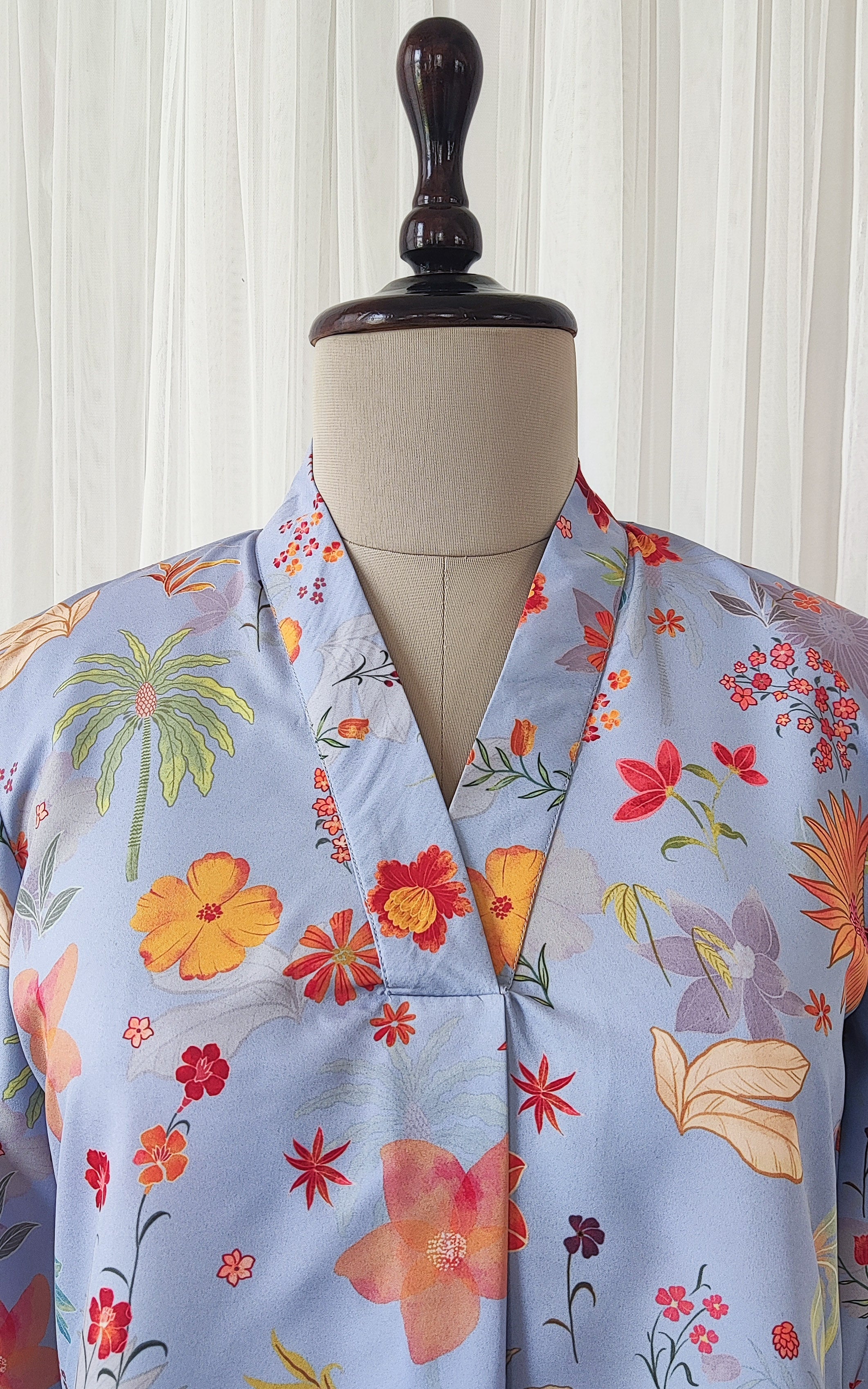 Grey Tropical Print Crepe Top