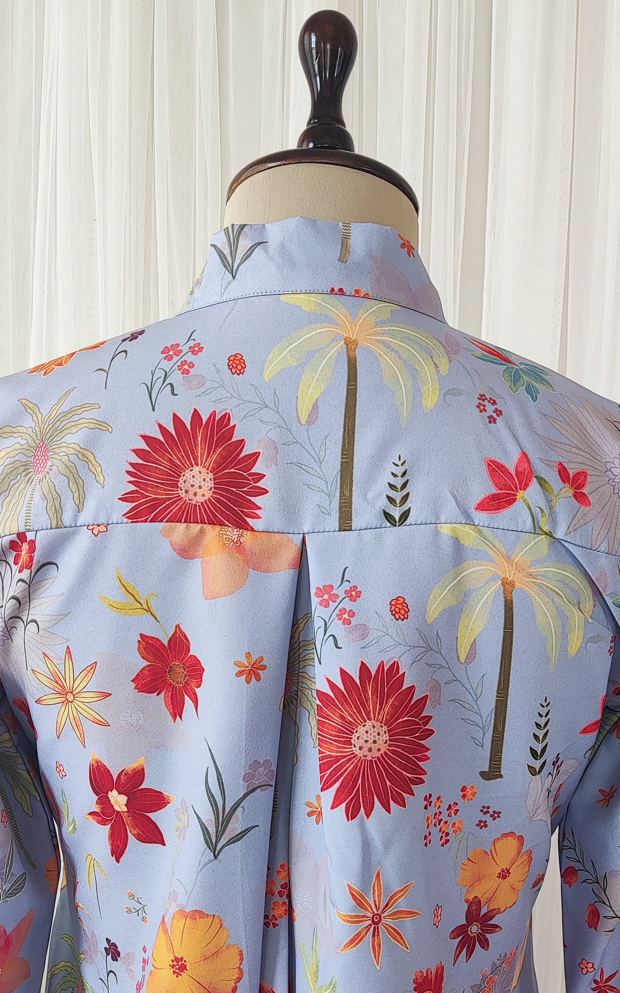 Grey Tropical Print Crepe Top