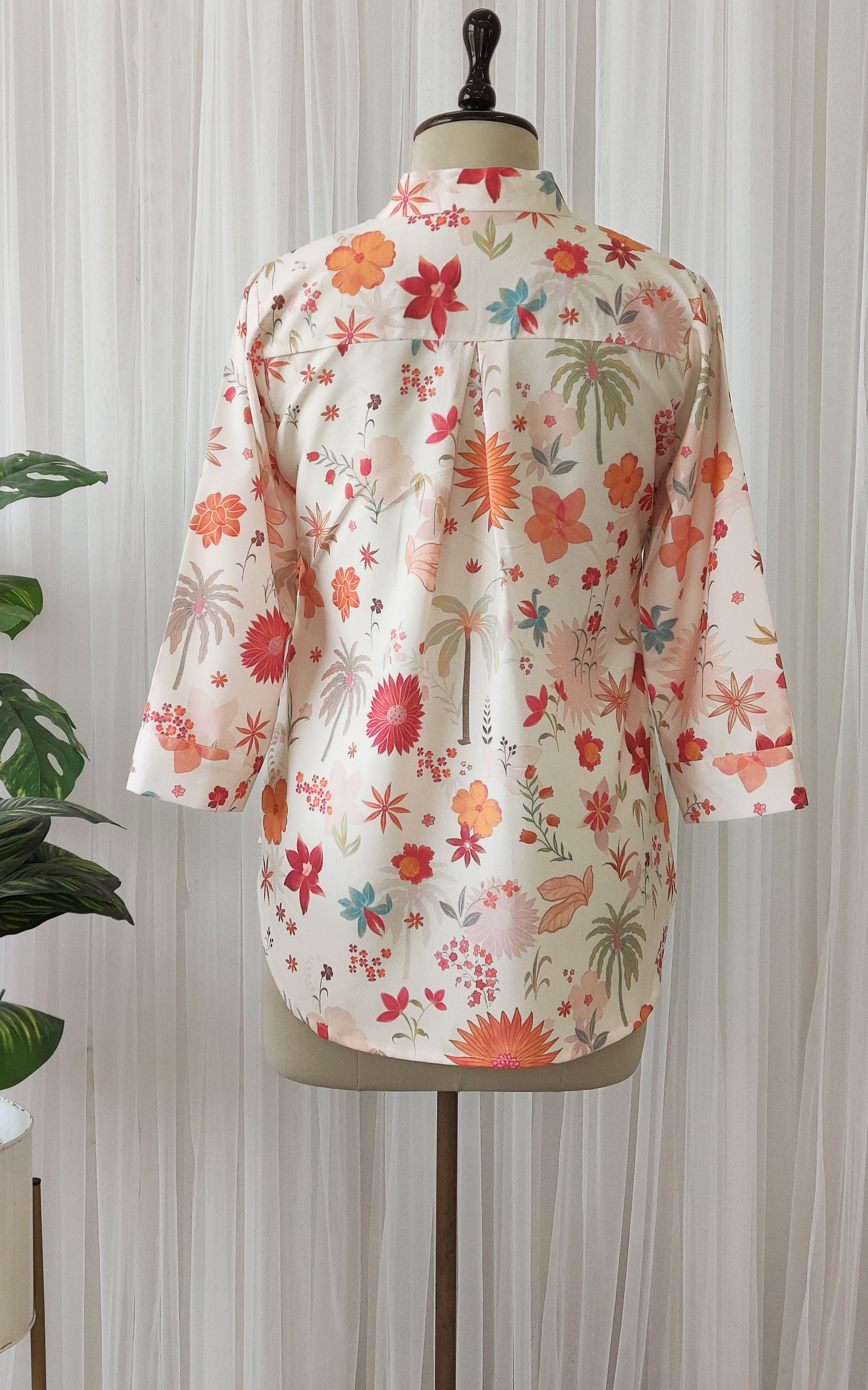 Ecru Tropical Print Crepe Top