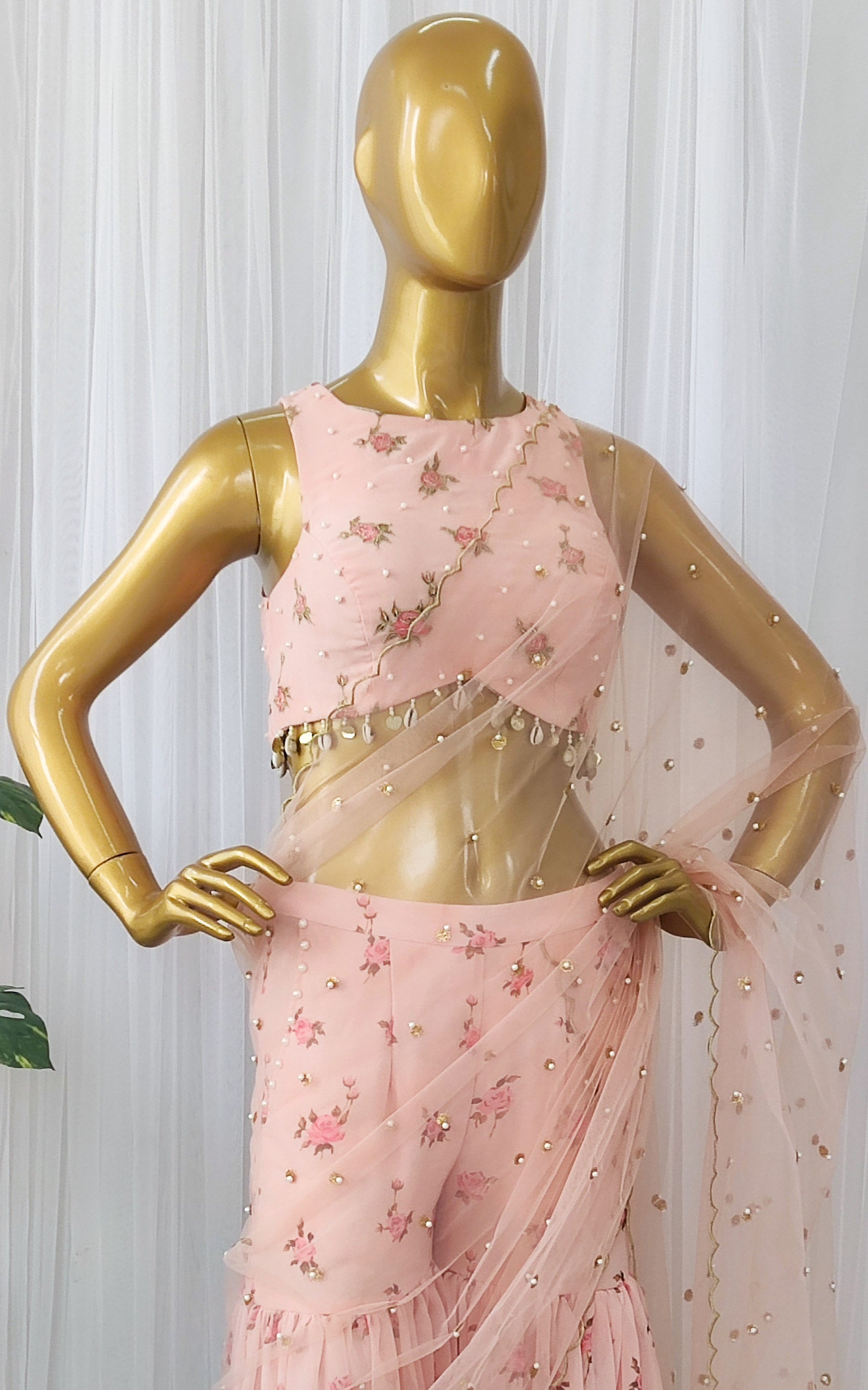 Ankita Arora Desert Rose Sharara Saree with Pearl Handwork Crop-top
