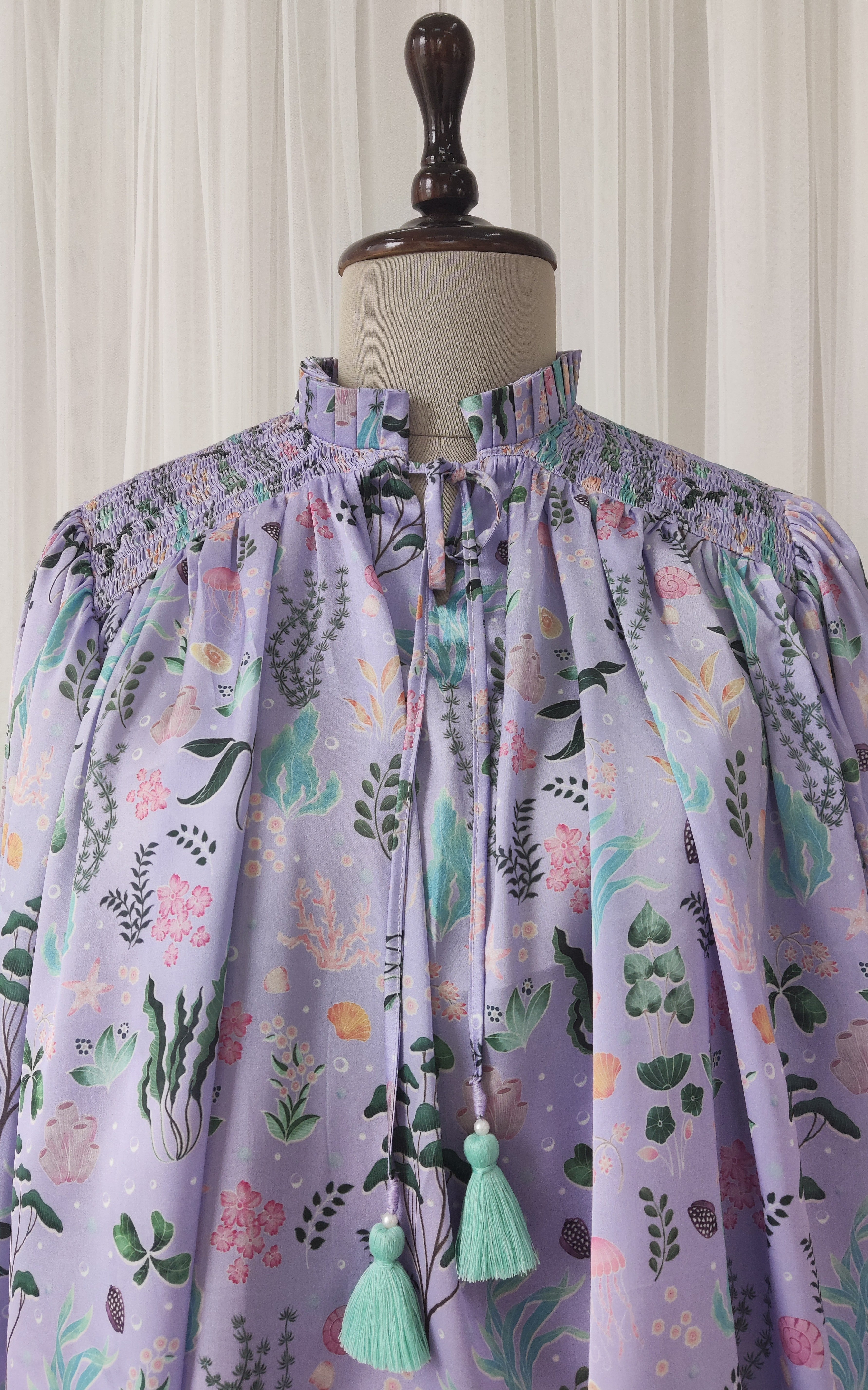 Purple Aquatic Print Satin Top