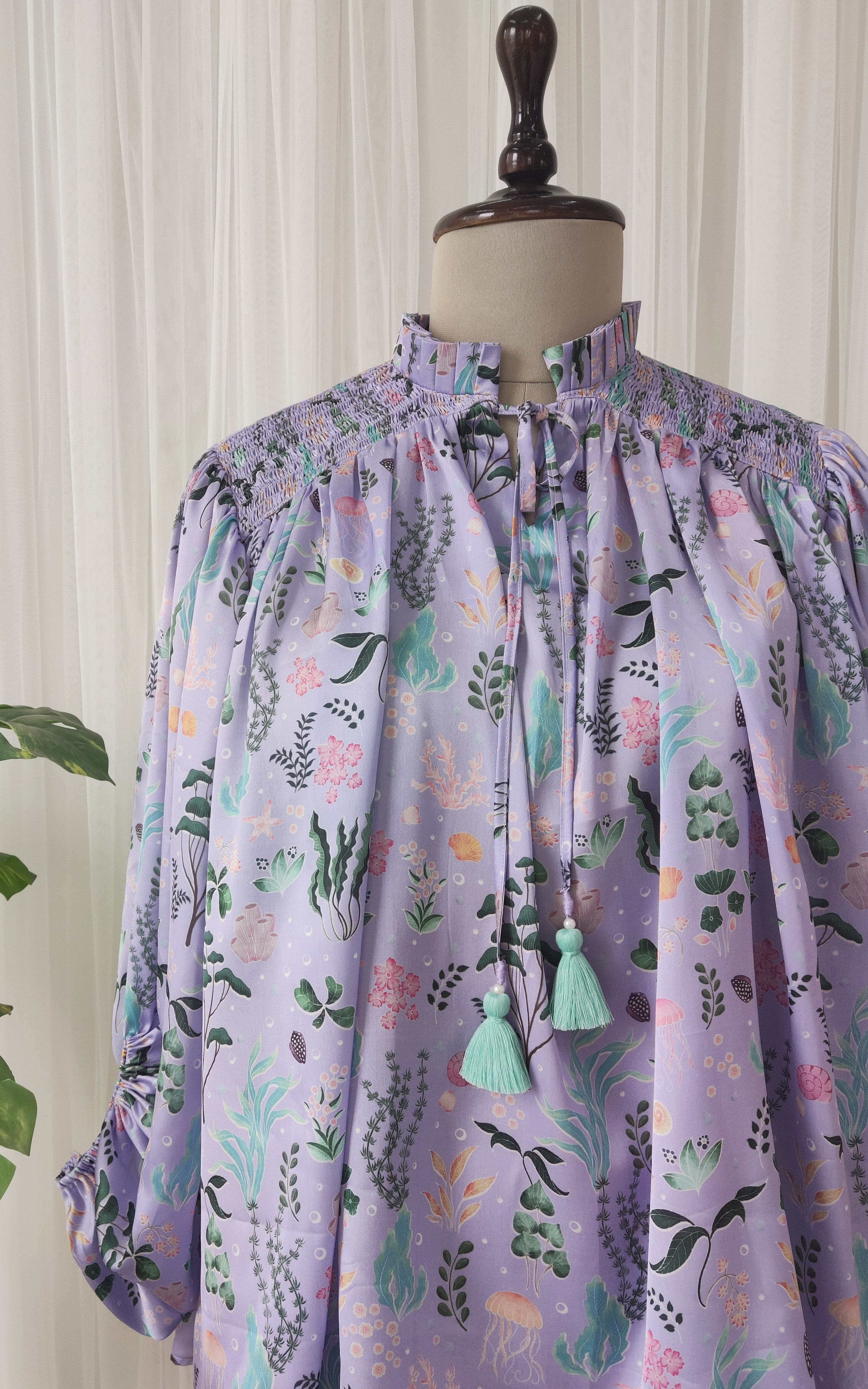 Purple Aquatic Print Satin Top