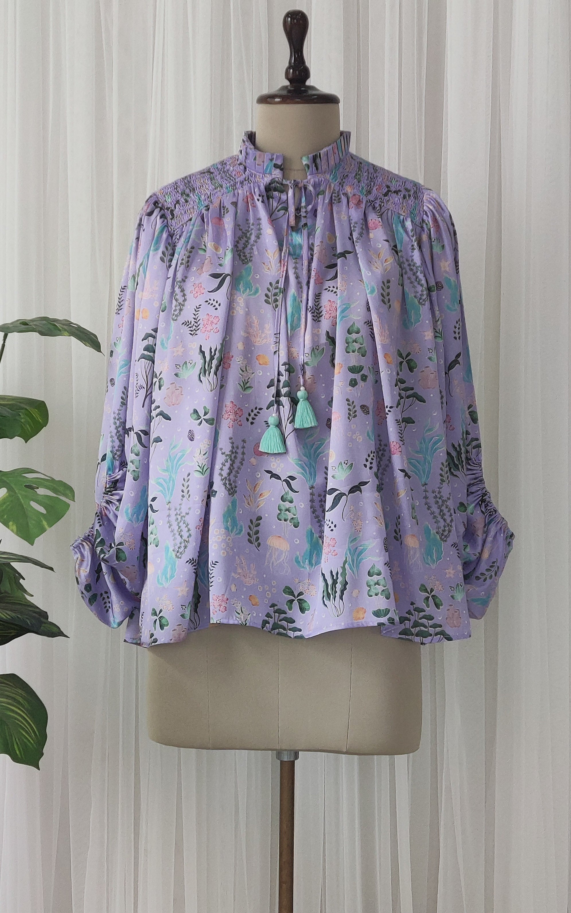 Purple Aquatic Print Satin Top
