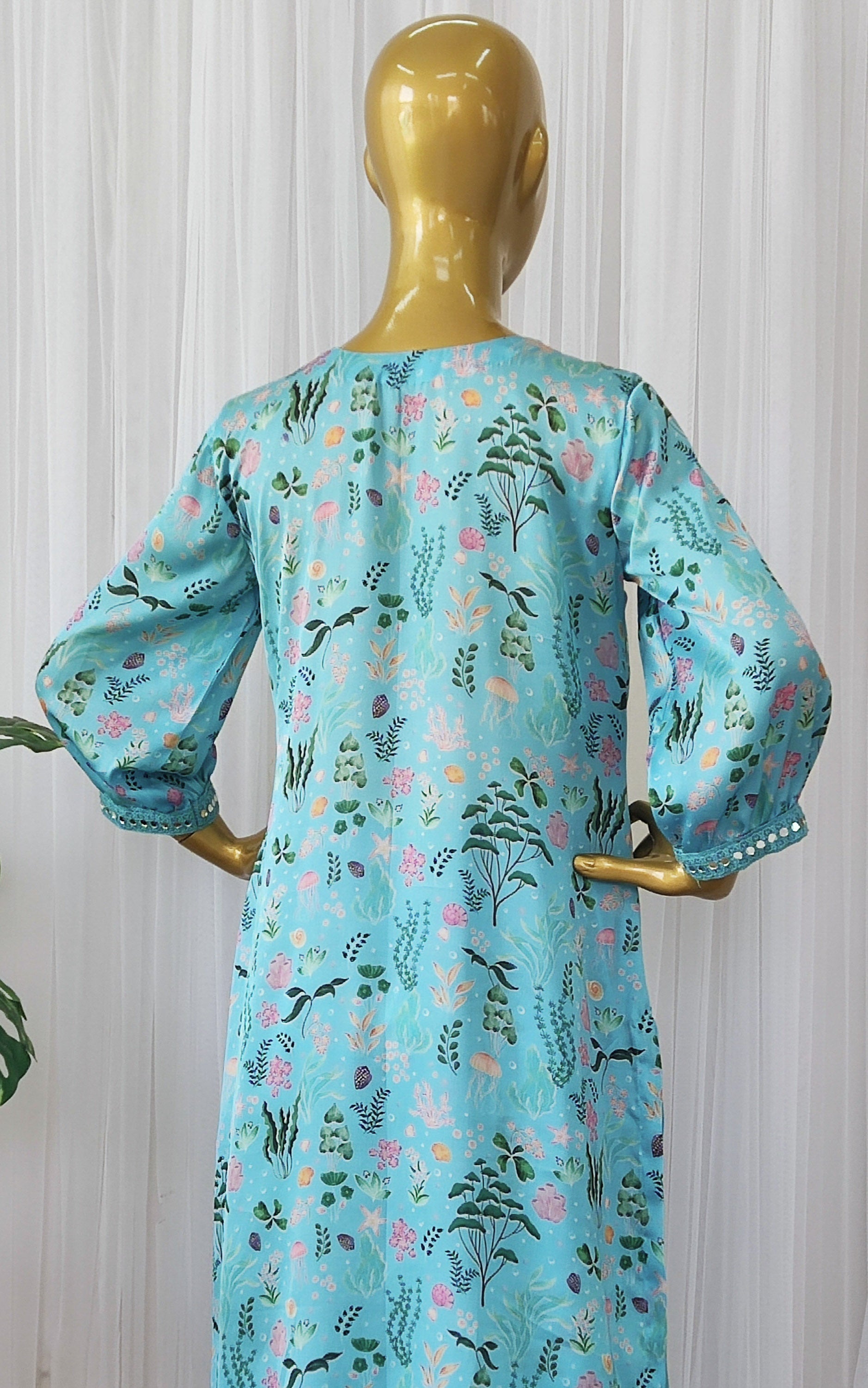 Turquoise Aquatic Print Kurta Pant Co-ord Set