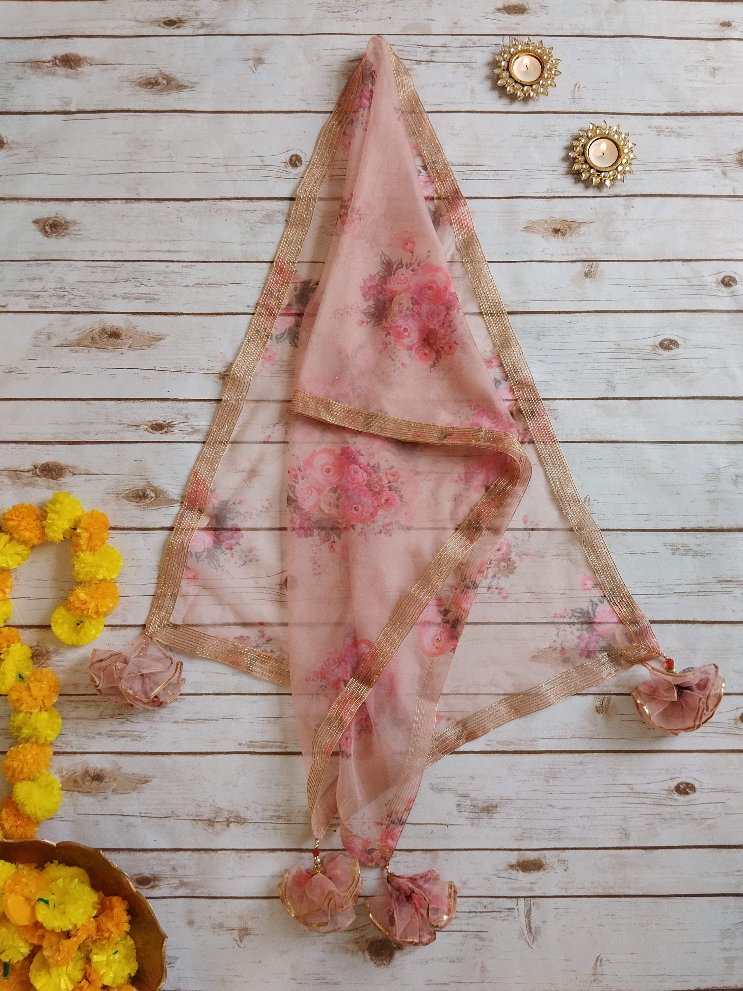 Dusty Pink Organza Kids Lehenga
