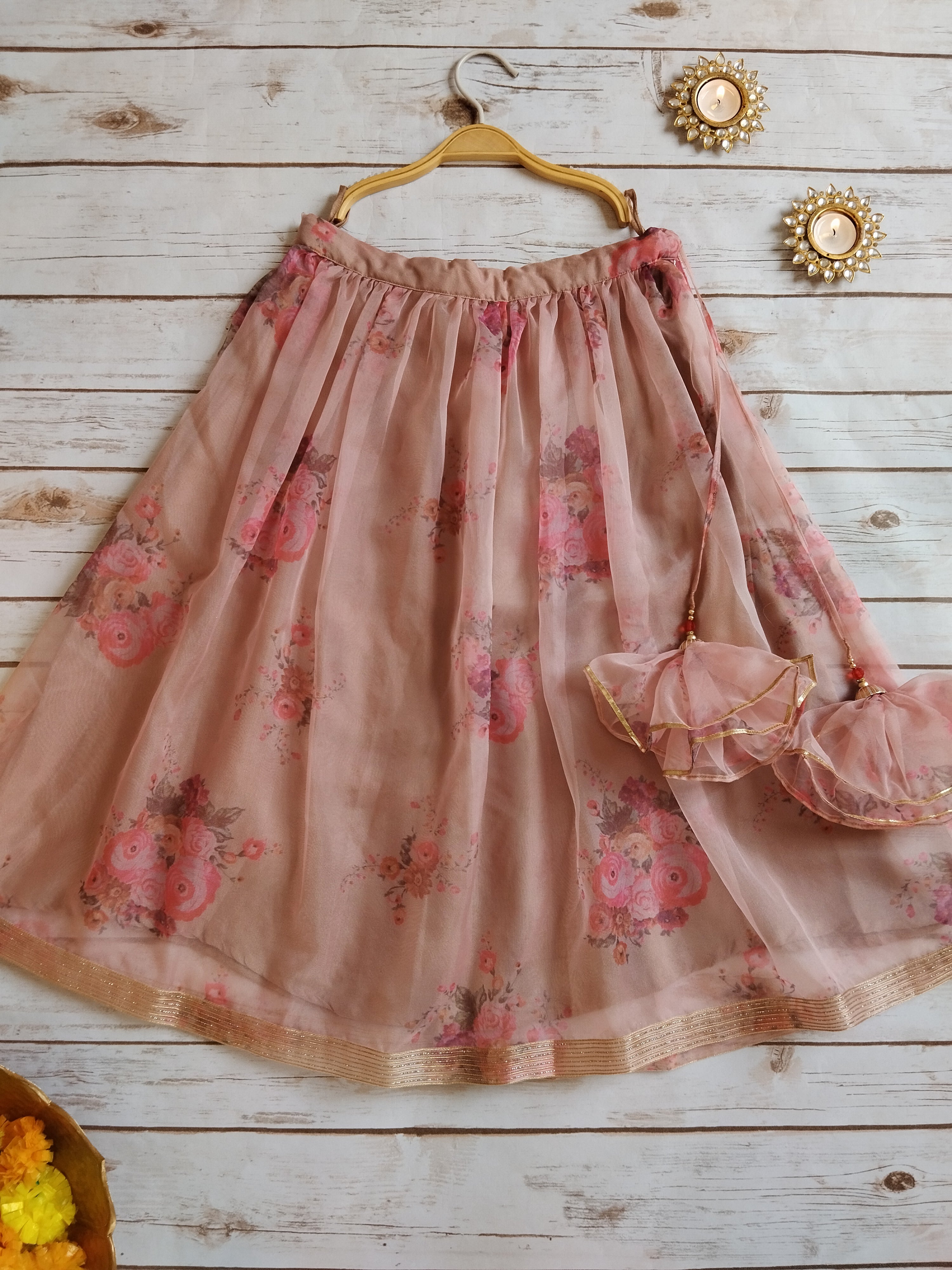 Dusty Pink Organza Kids Lehenga