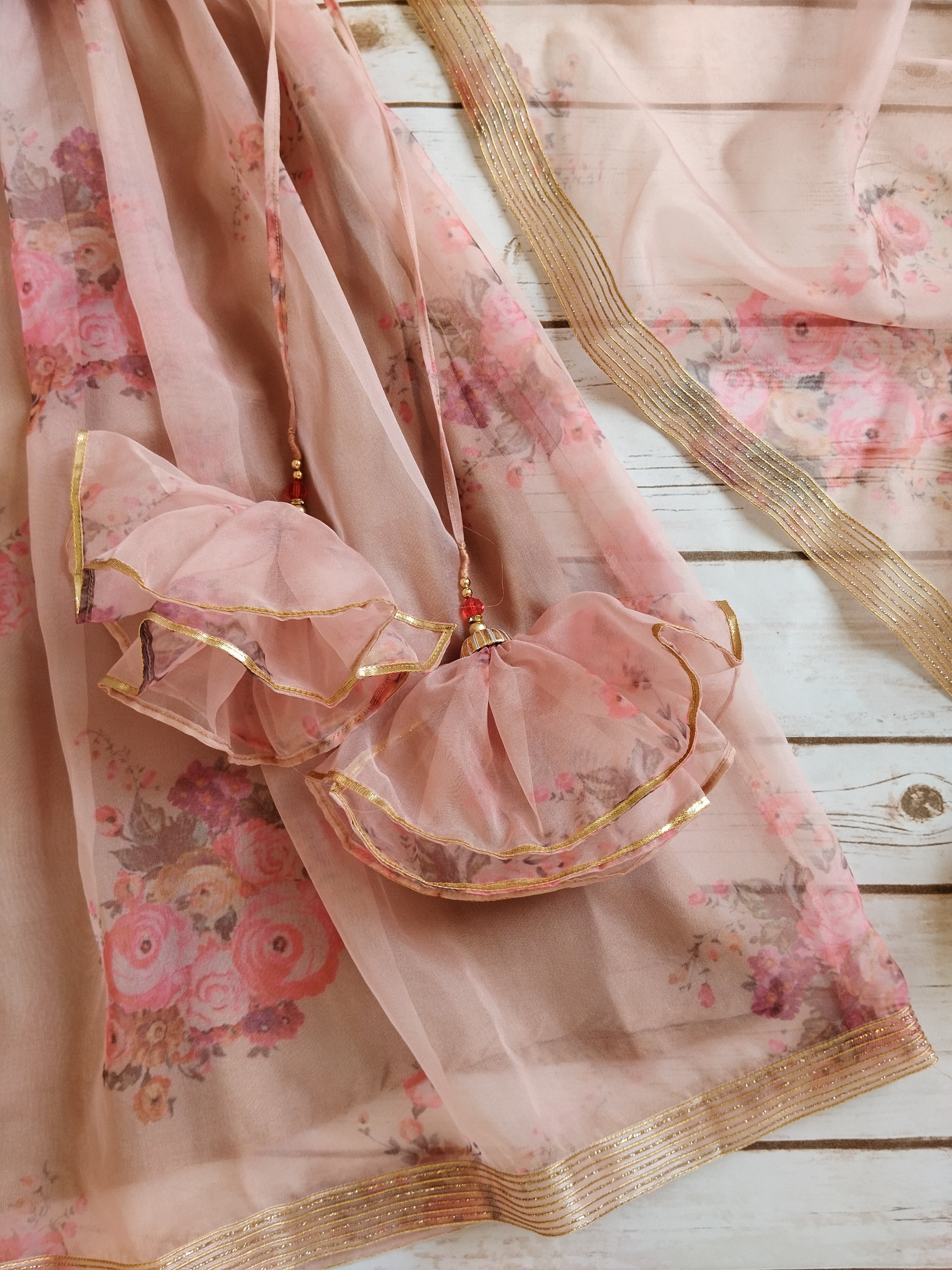 Dusty Pink Organza Kids Lehenga