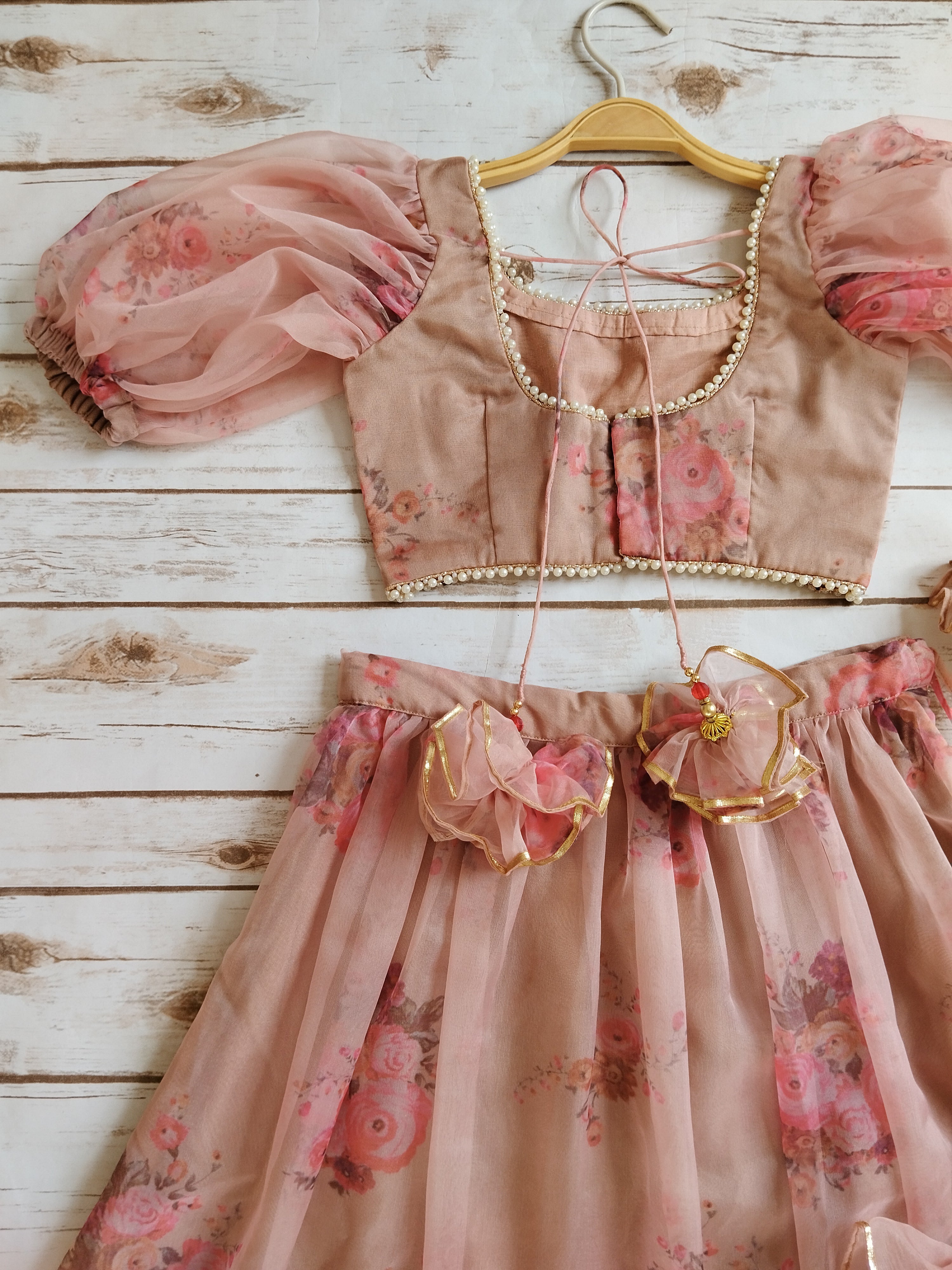 Dusty Pink Organza Kids Lehenga