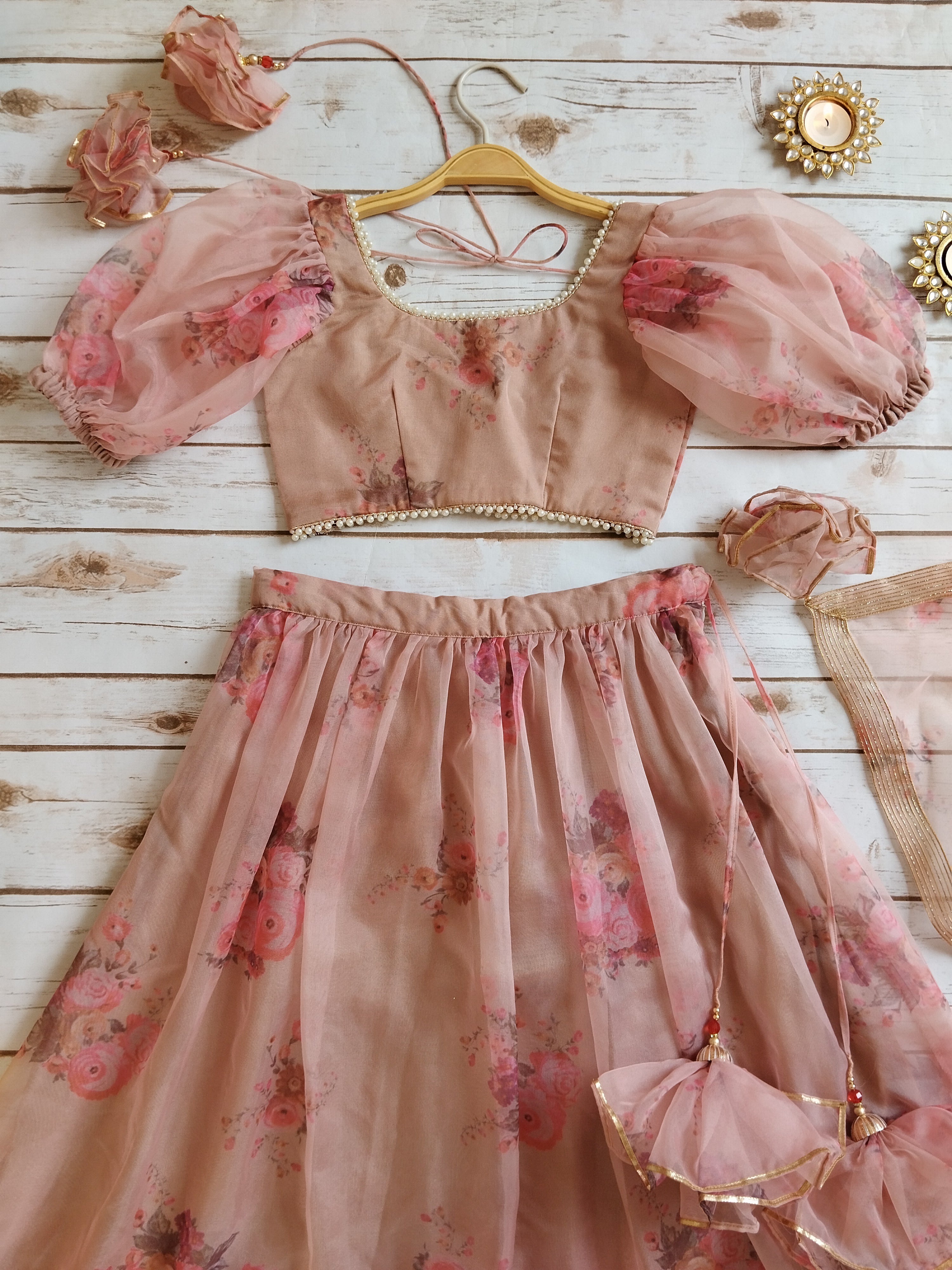Dusty Pink Organza Kids Lehenga