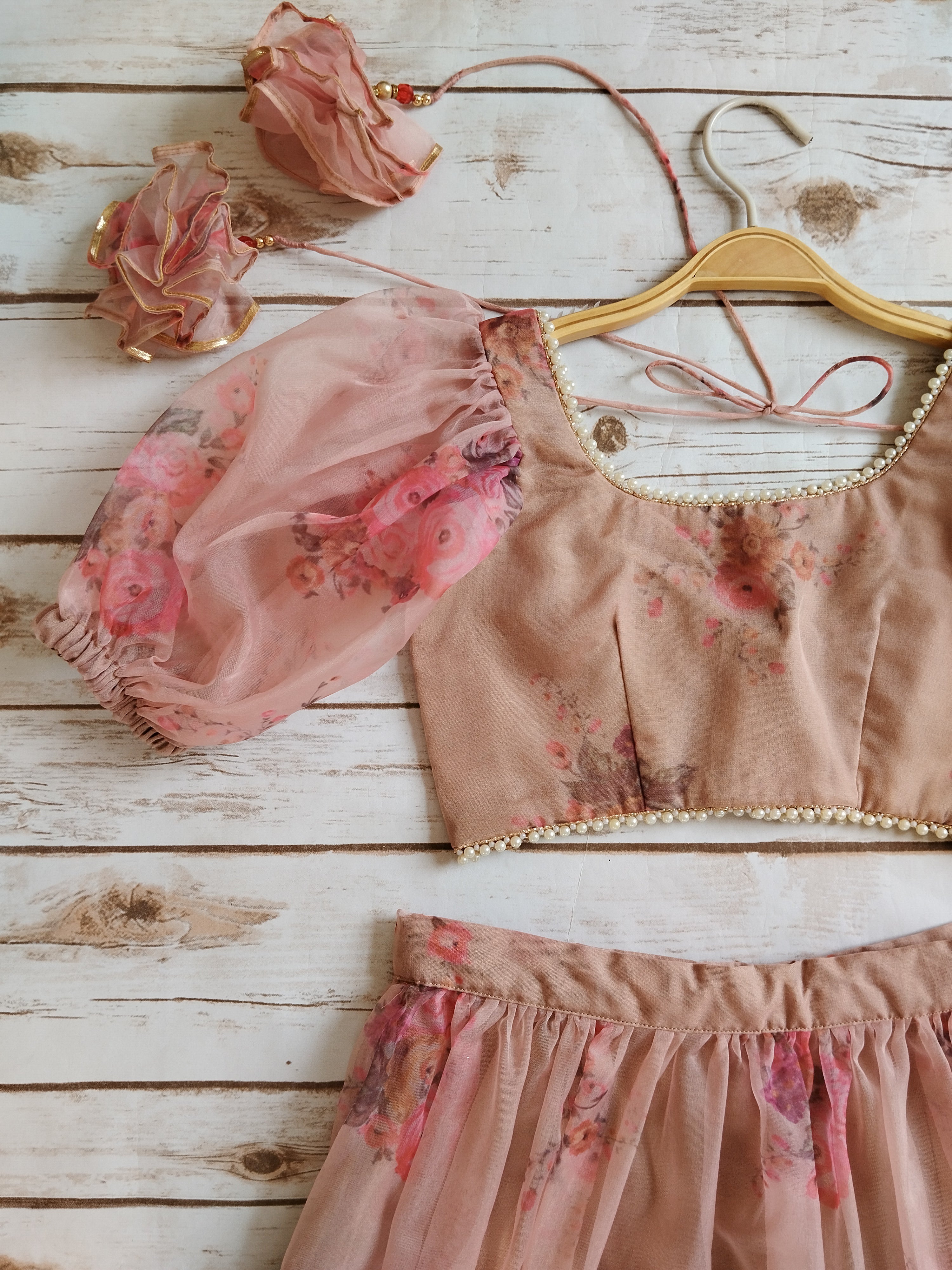 Dusty Pink Organza Kids Lehenga