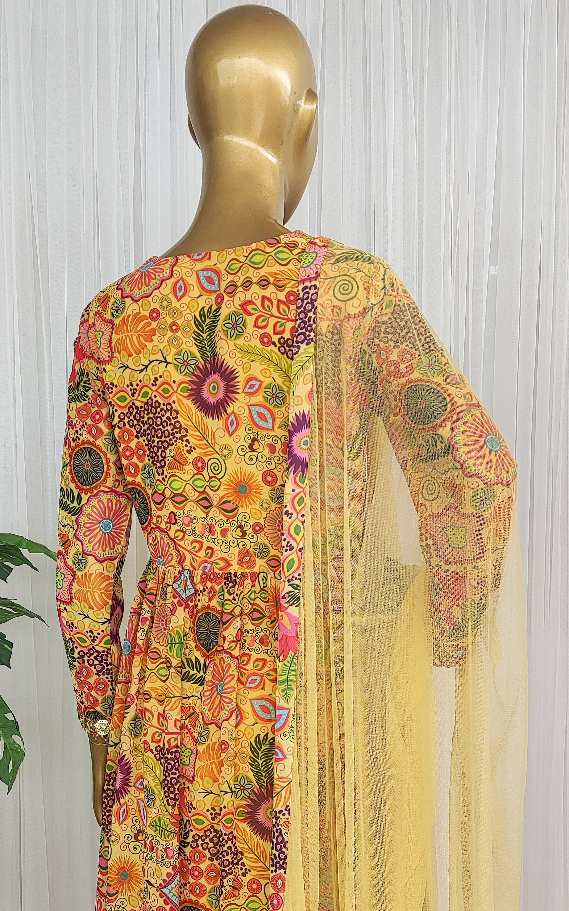 Yellow Colorful Printed Anarkali