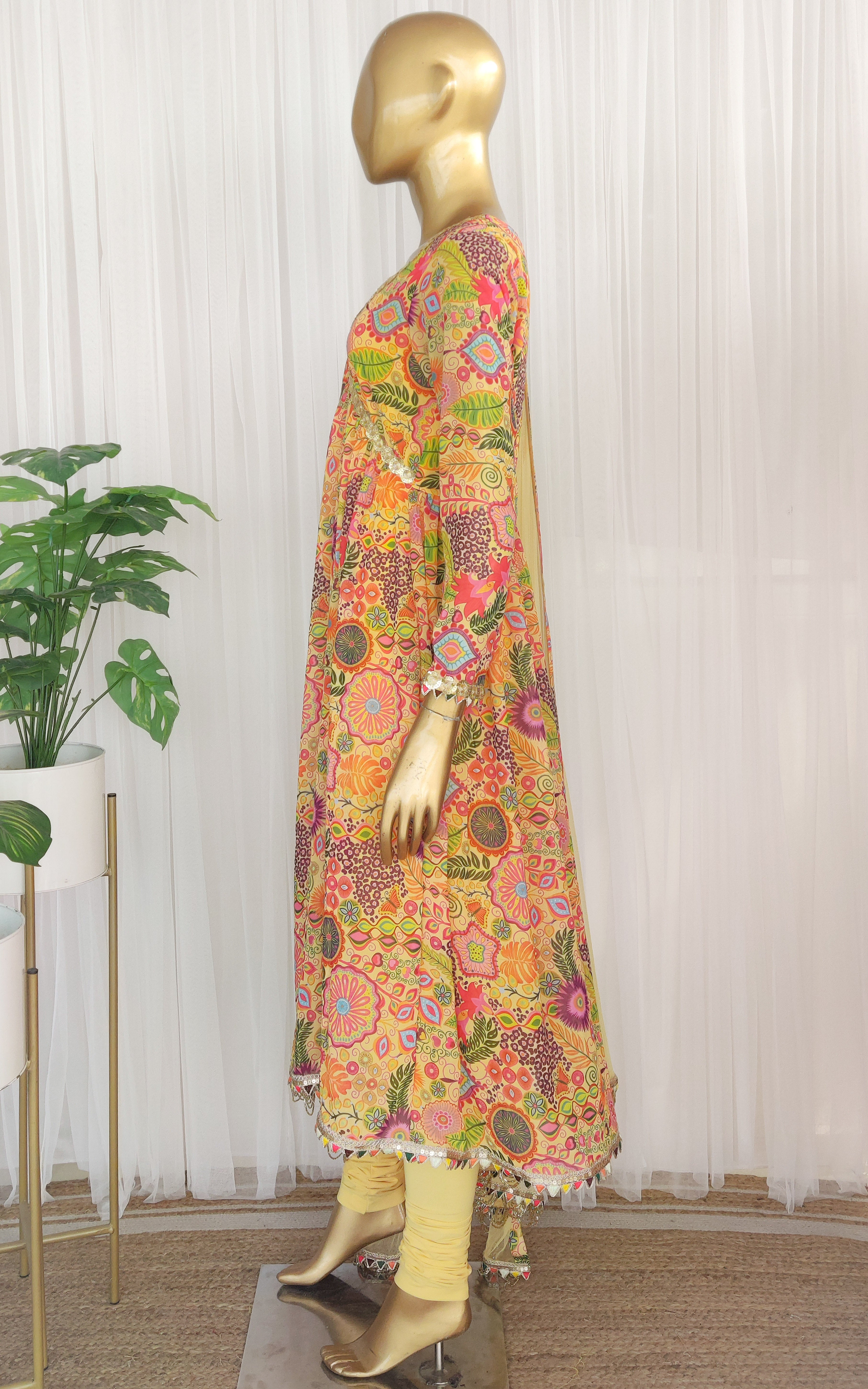 Yellow Colorful Printed Anarkali