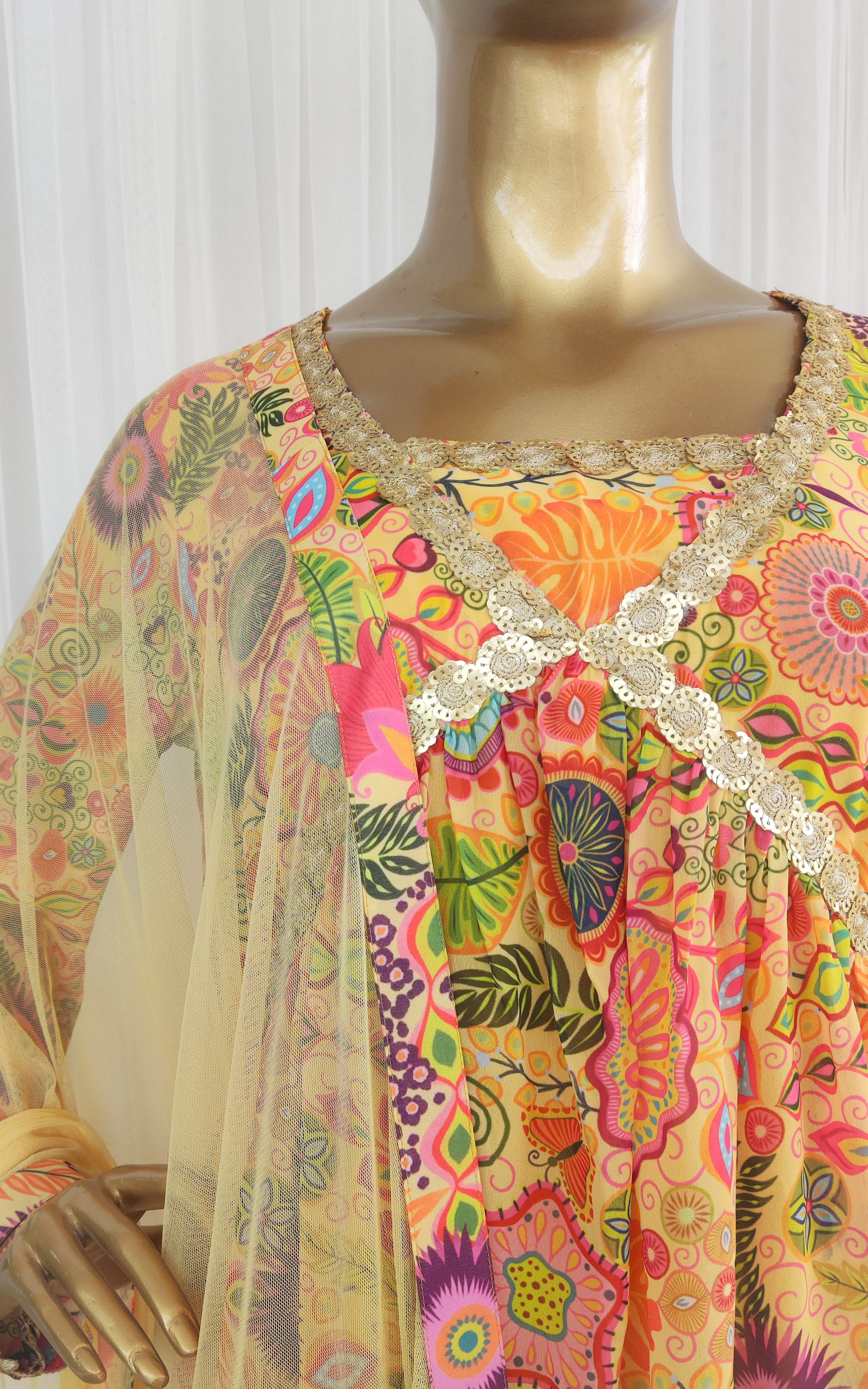Yellow Colorful Printed Anarkali