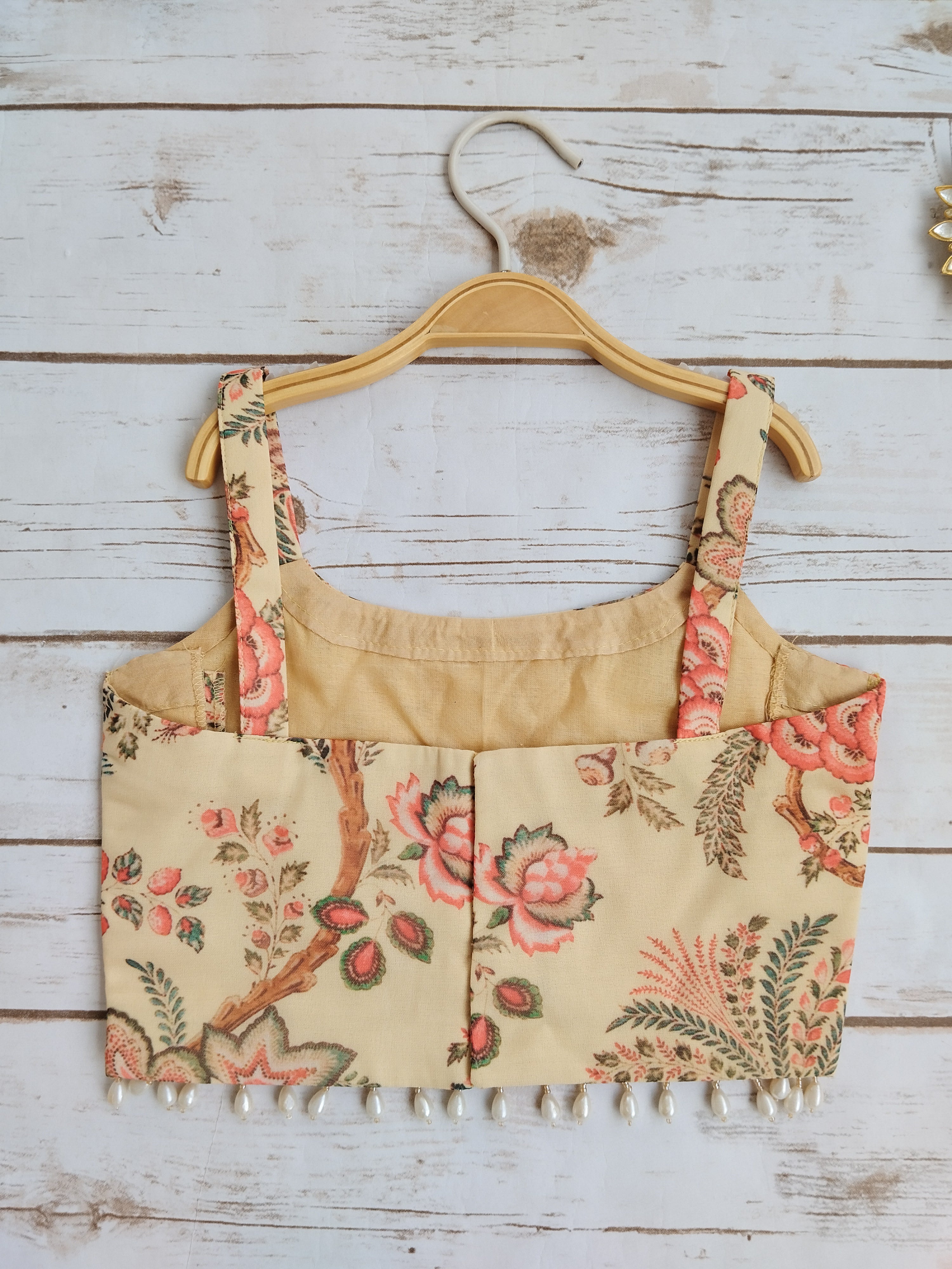 Beige Red Floral Georgette Print Kids Crop Top & Sharara Set