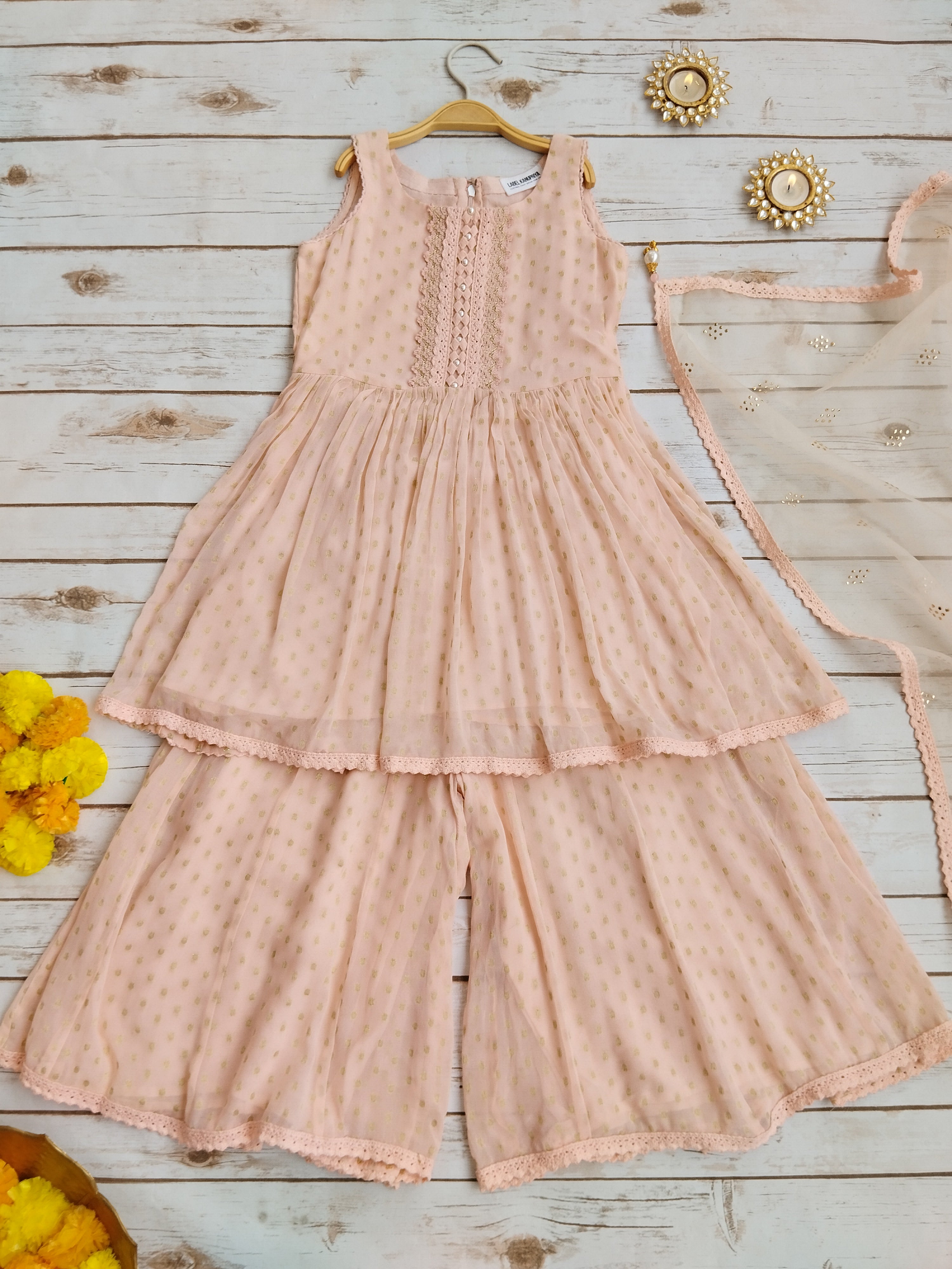 Baby Pink Georgette Kids Sharara Set