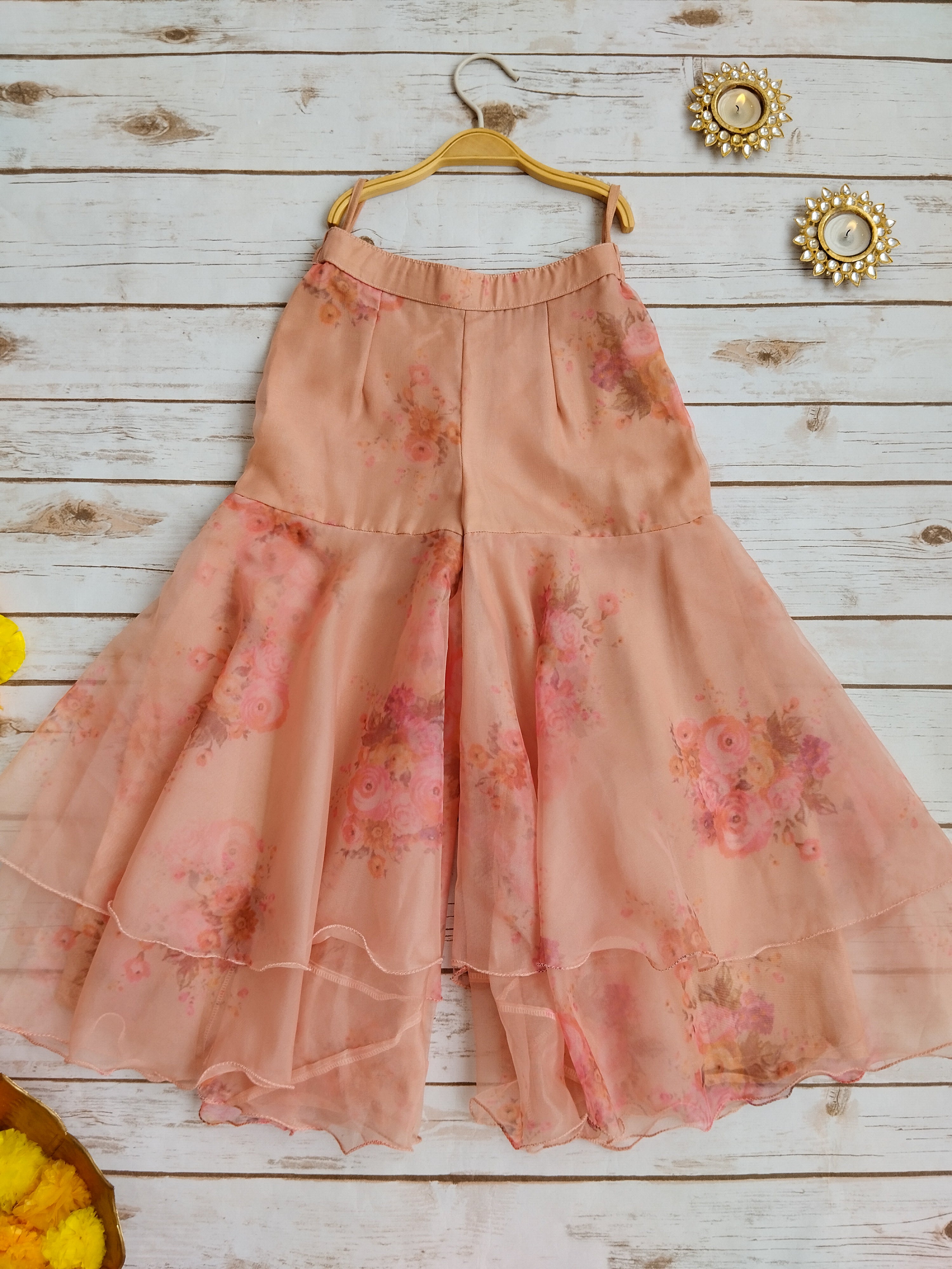 Dusty Pink Floral Organza Crop-Top Kids Sharara Set