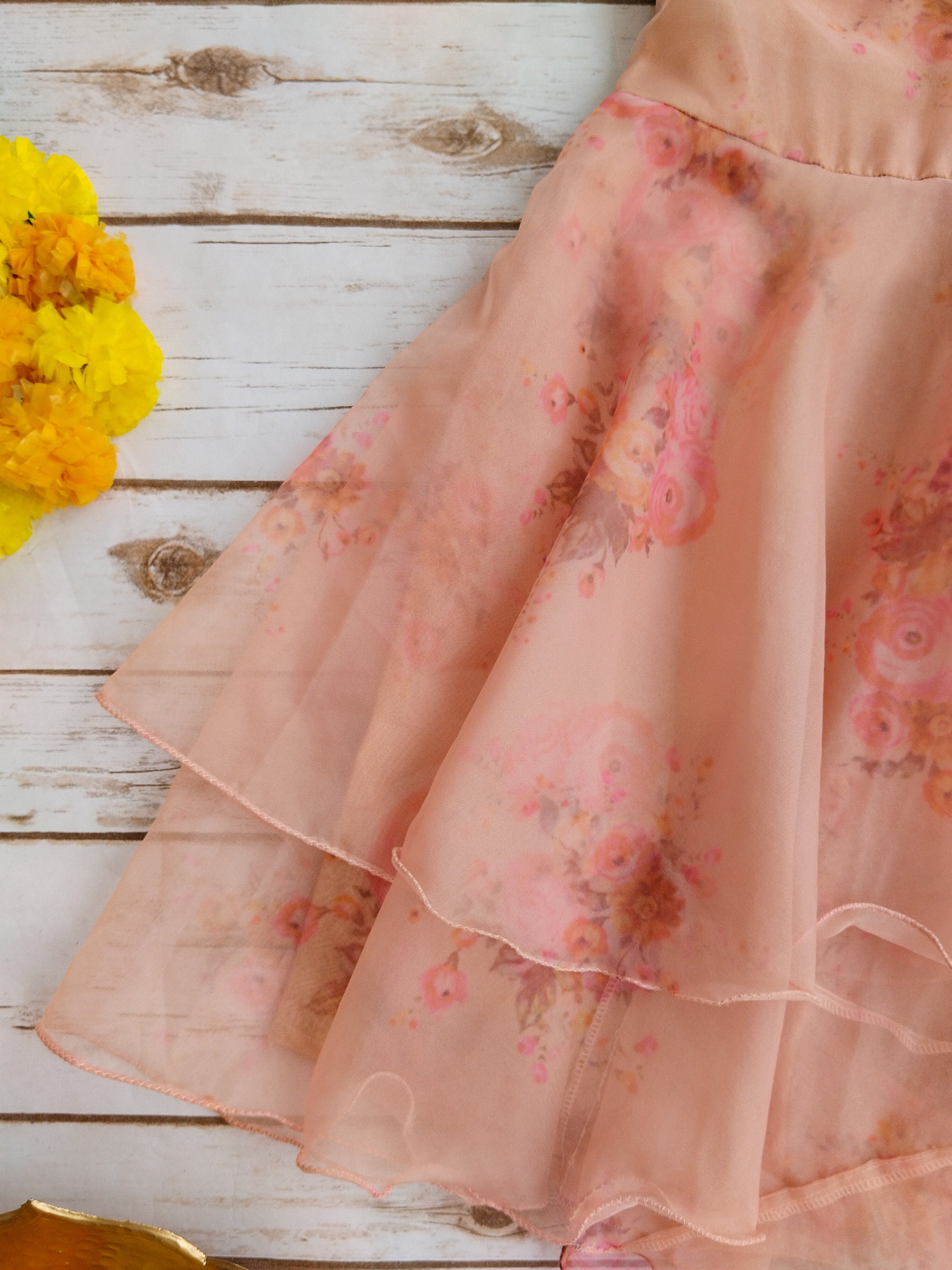 Dusty Pink Floral Organza Crop-Top Kids Sharara Set