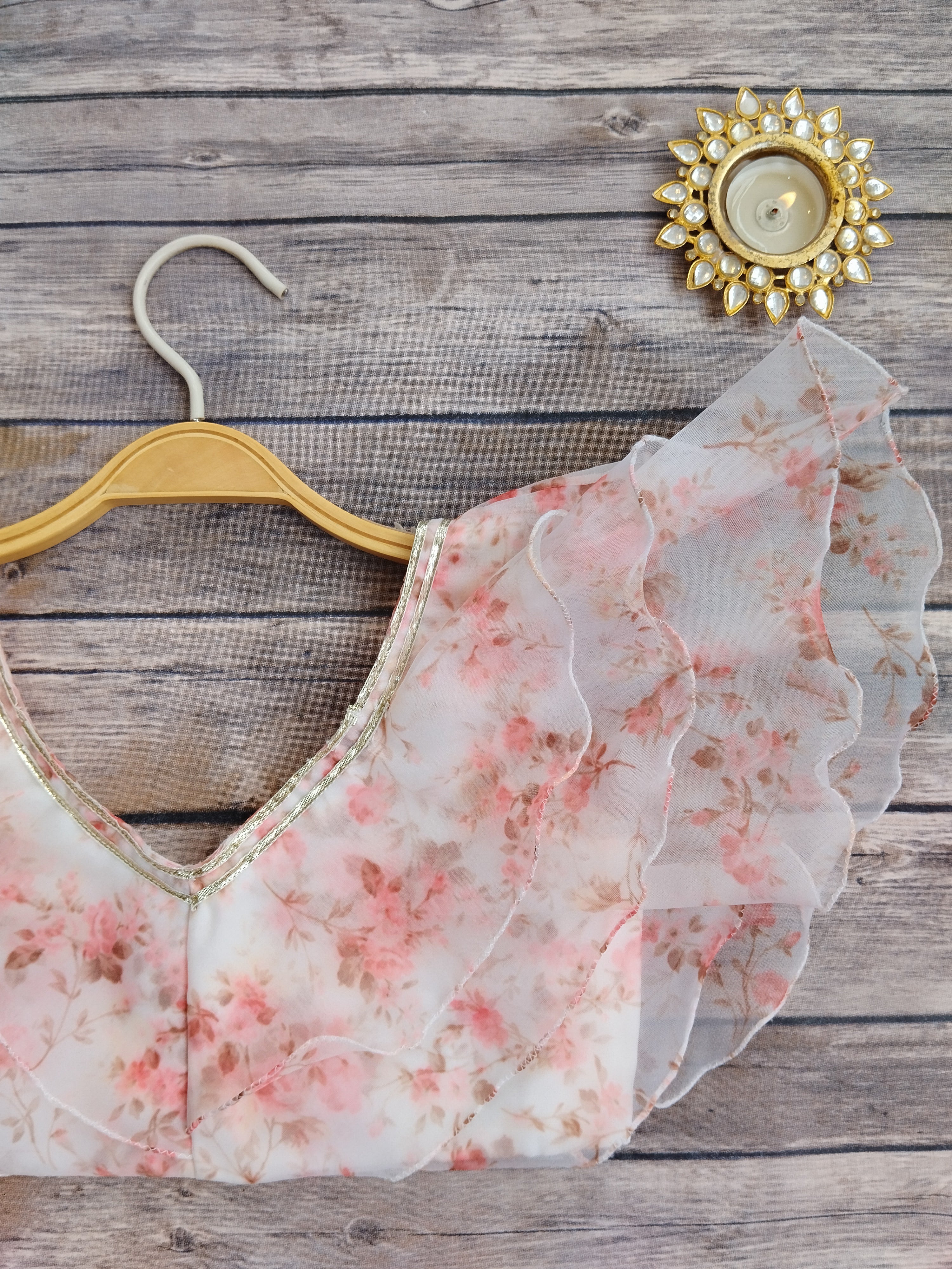 Kashvi White Floral Ruffle Organza Kids Crop-Top & Sharara