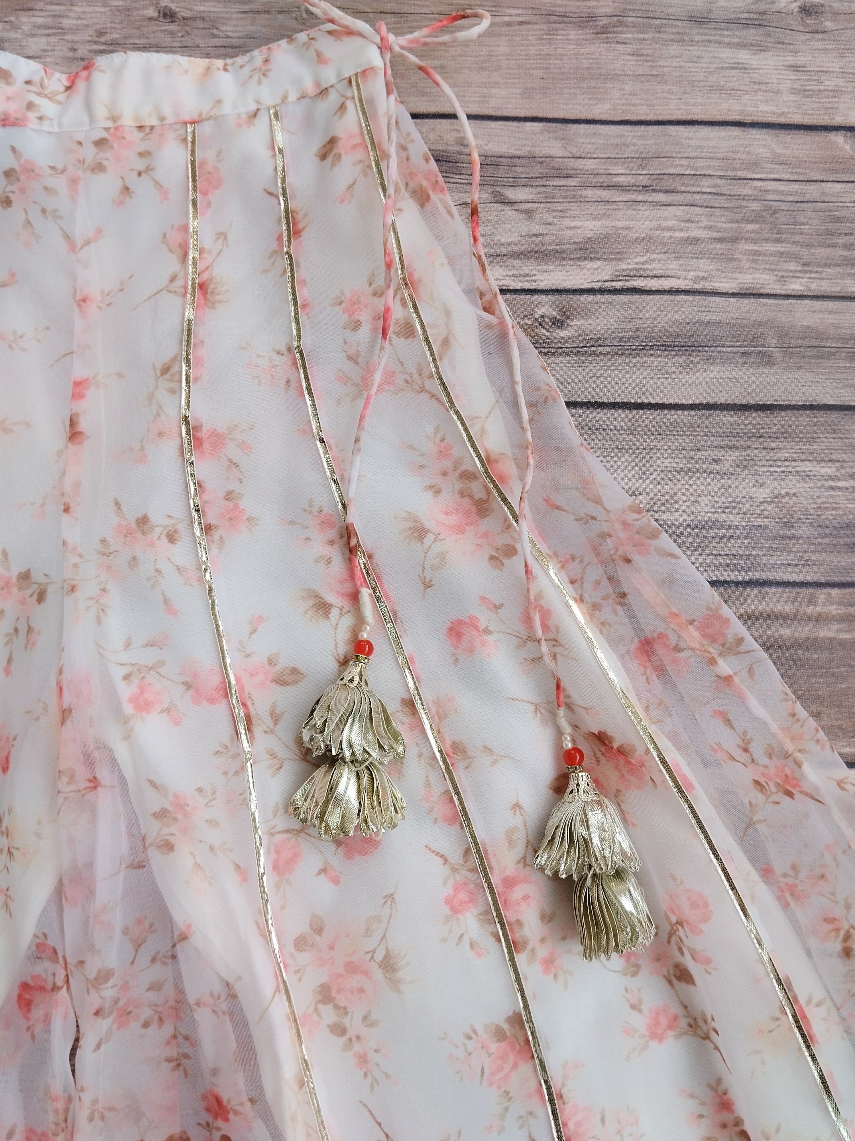 Kashvi White Floral Ruffle Organza Kids Crop-Top & Sharara