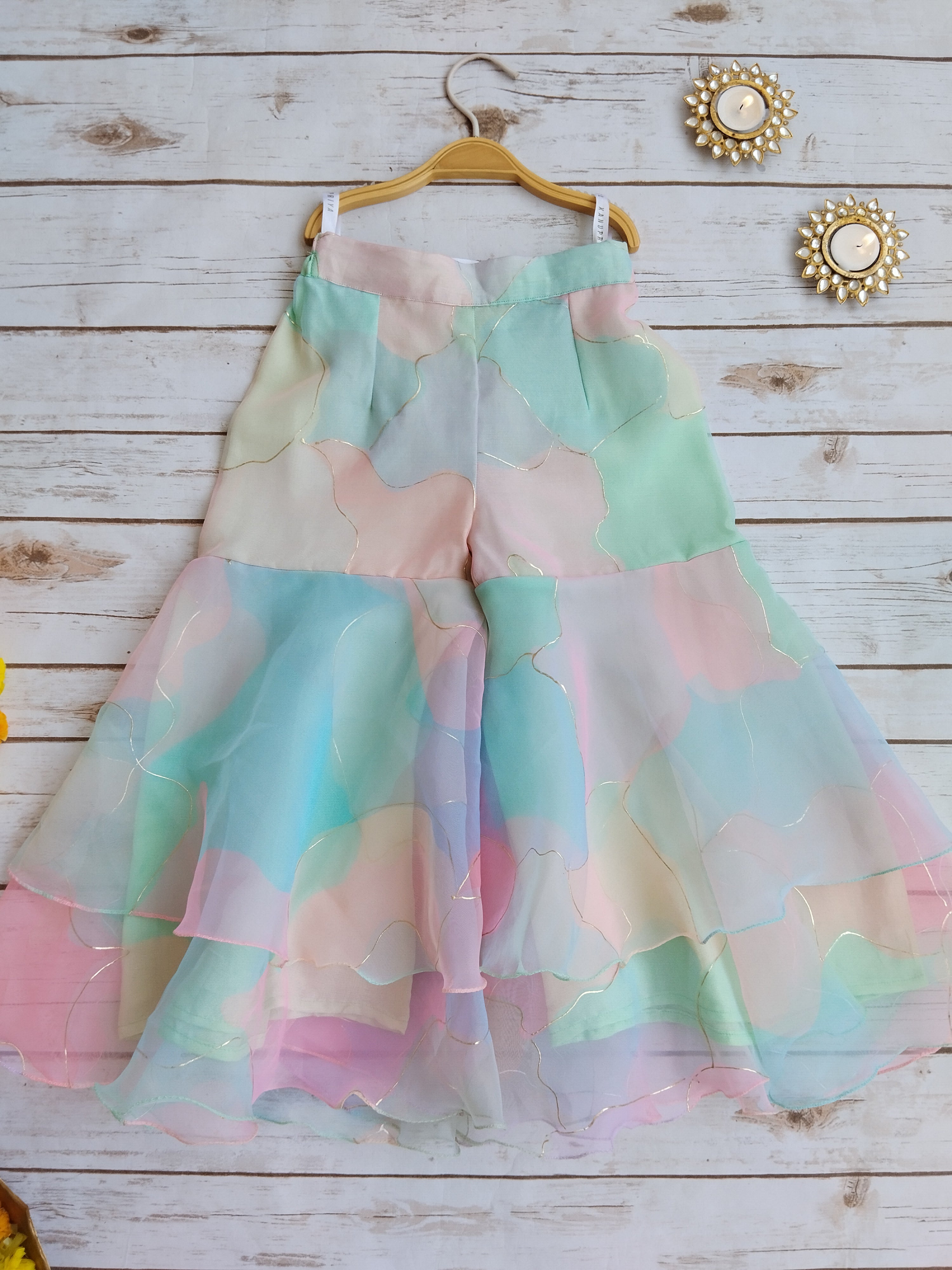 Pastel Dream Organza Crop-Top Kids Sharara Set