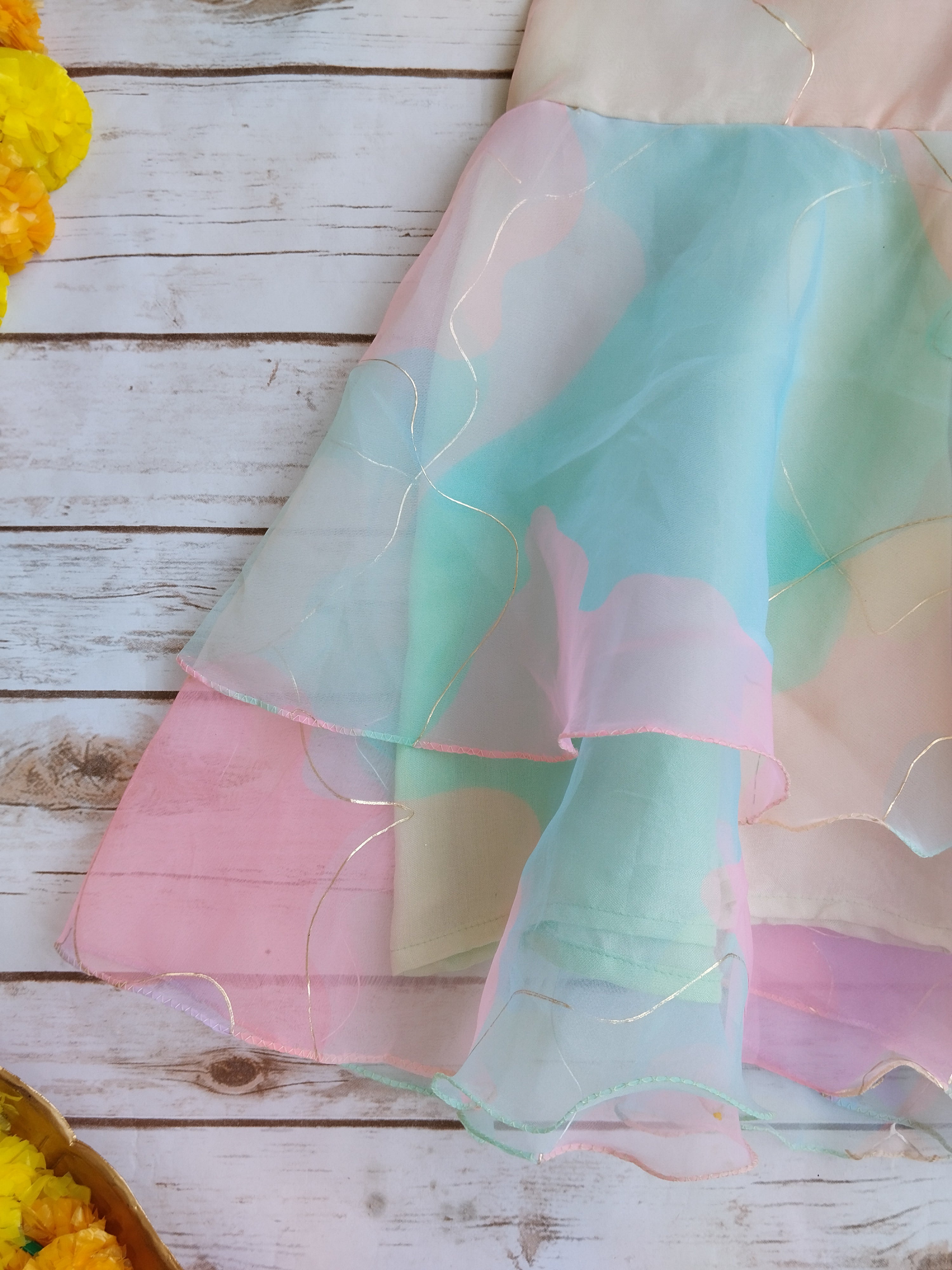 Pastel Dream Organza Crop-Top Kids Sharara Set
