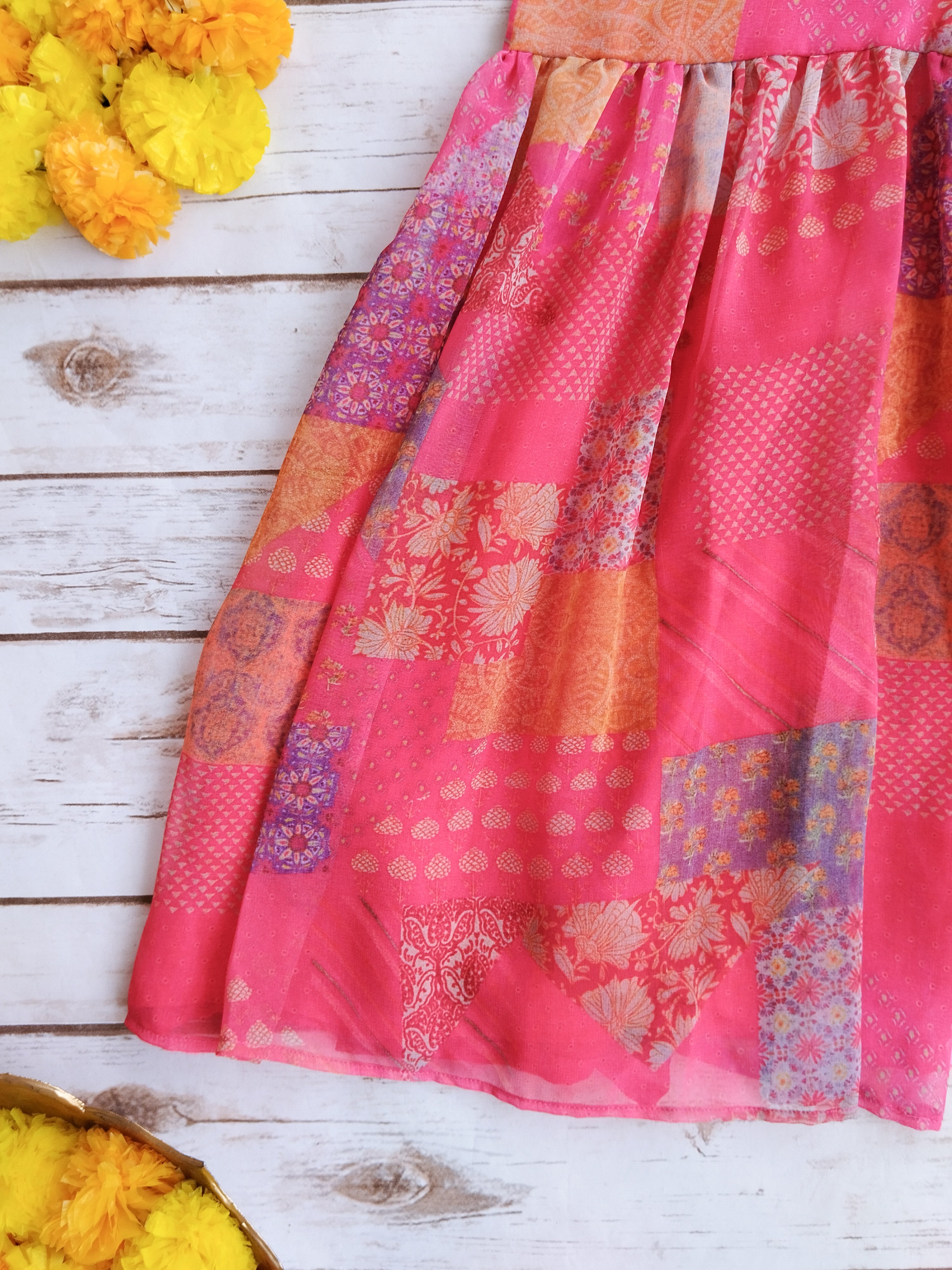 Hot Pink Mirrorwork Crop Top Sharara Set For Kid's