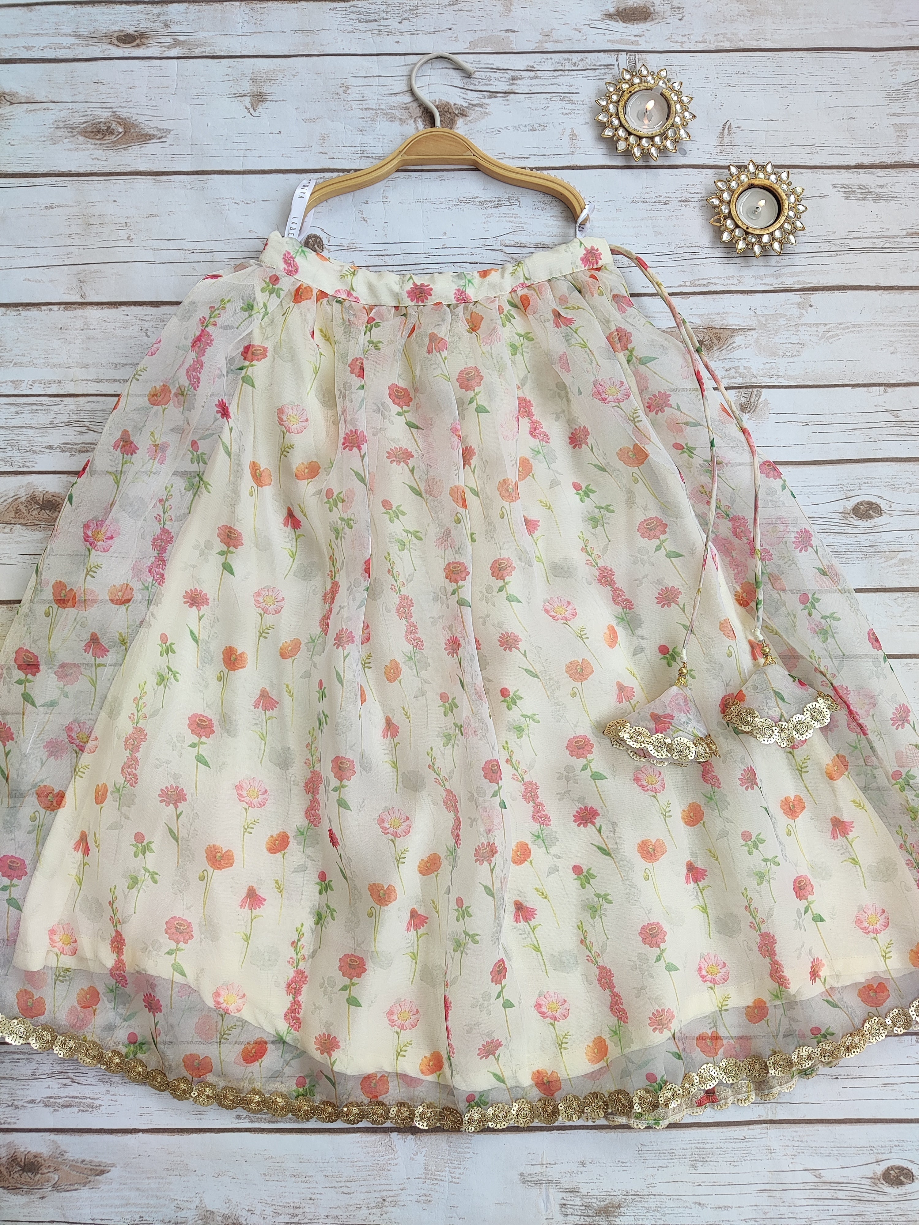 Meadow Rose Print Organza Kid's Lehenga