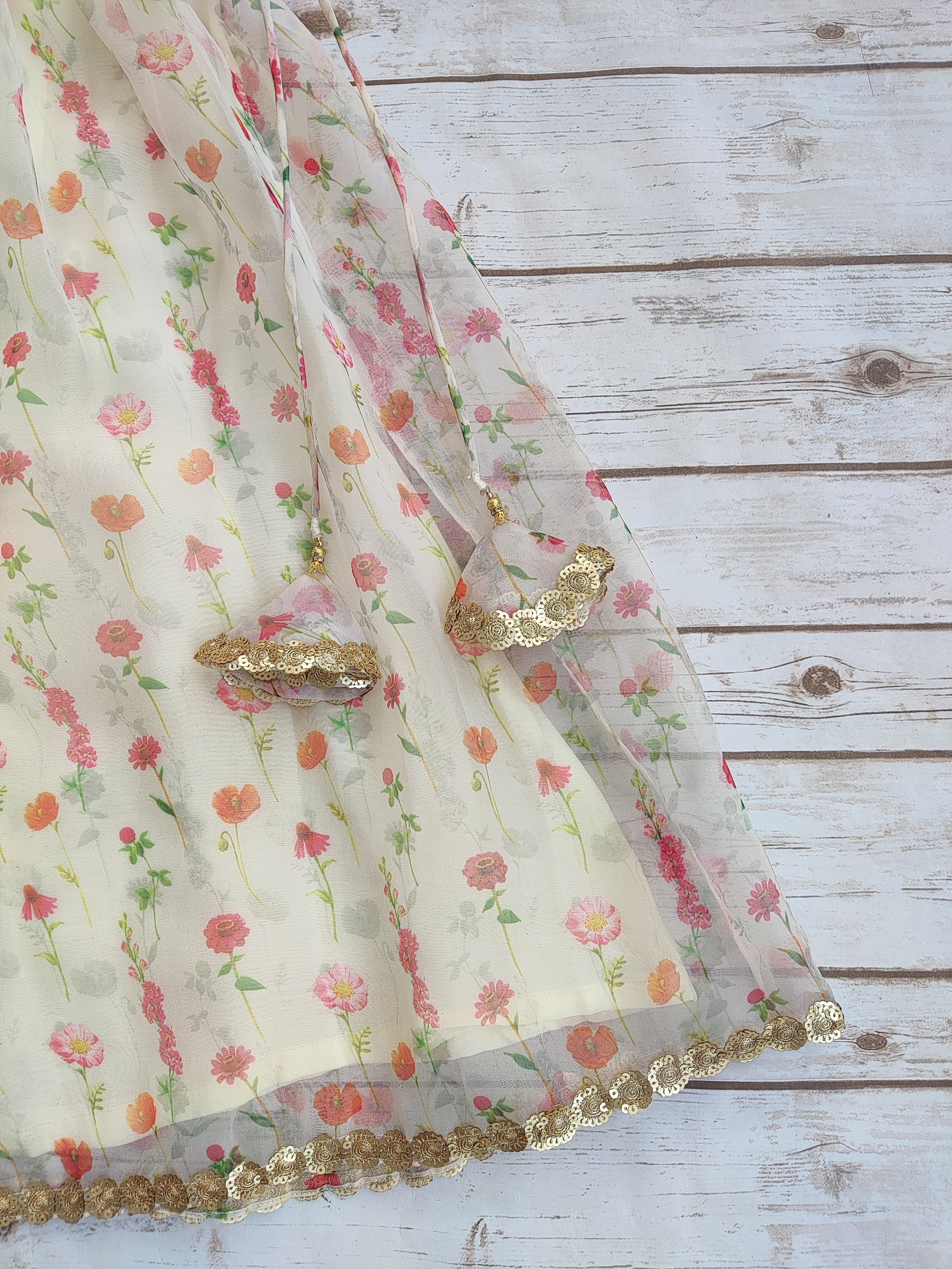 Meadow Rose Print Organza Kid's Lehenga
