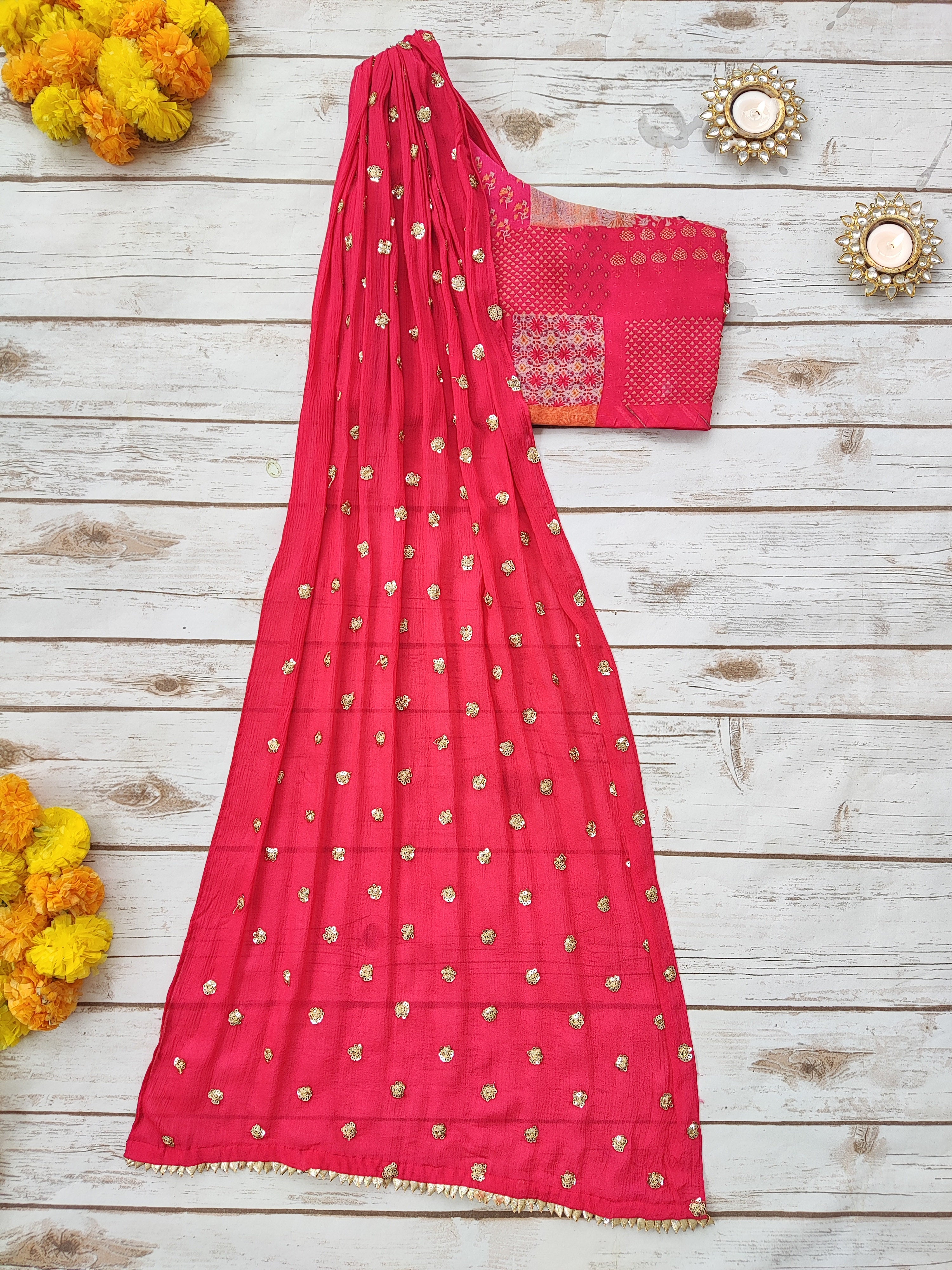Hot Pink Georgette Kid's Lehenga With One-Shoulder Blouse