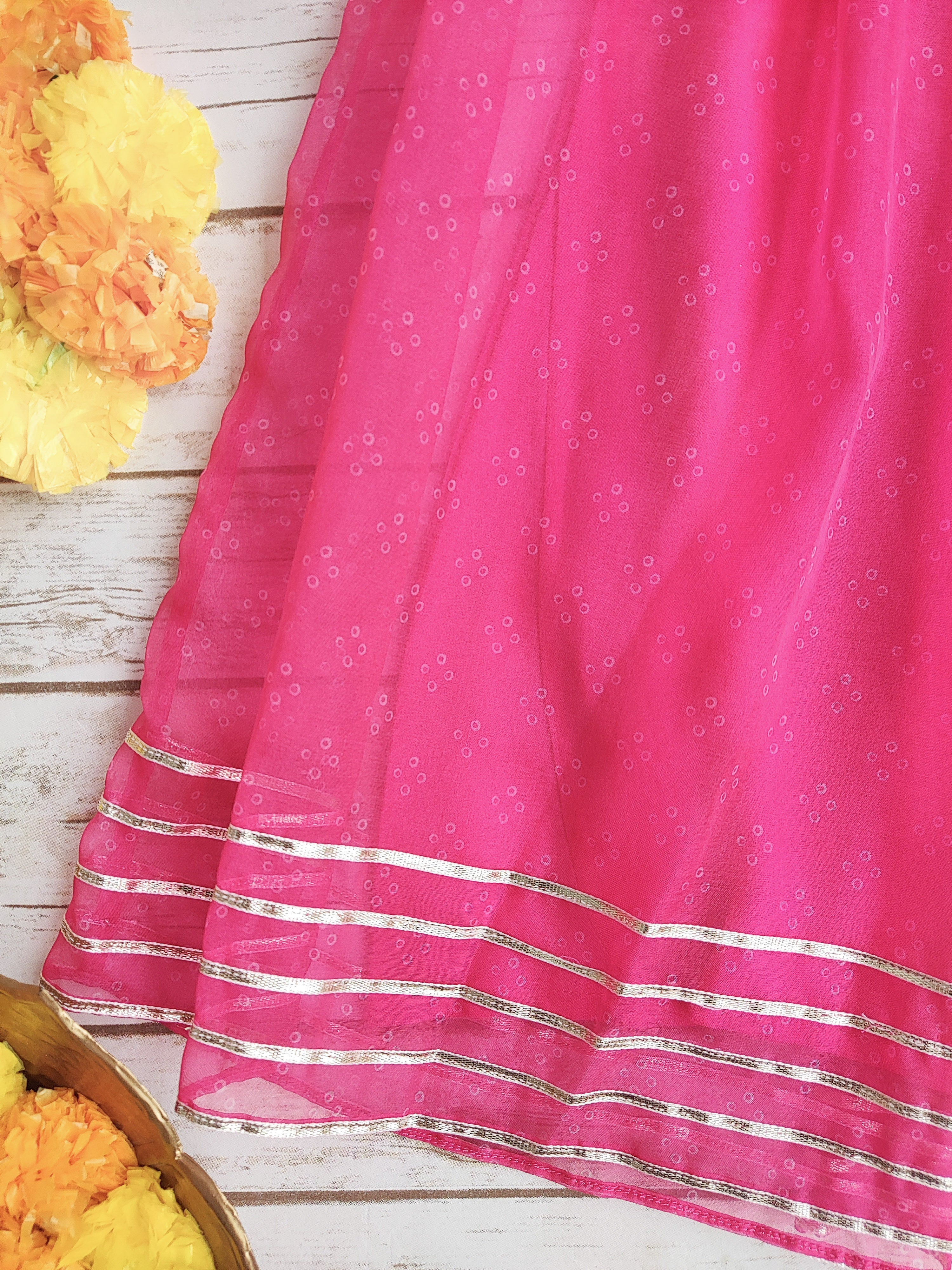 Rani Bandhej Organza Mirrorwork Kids Lehenga Set