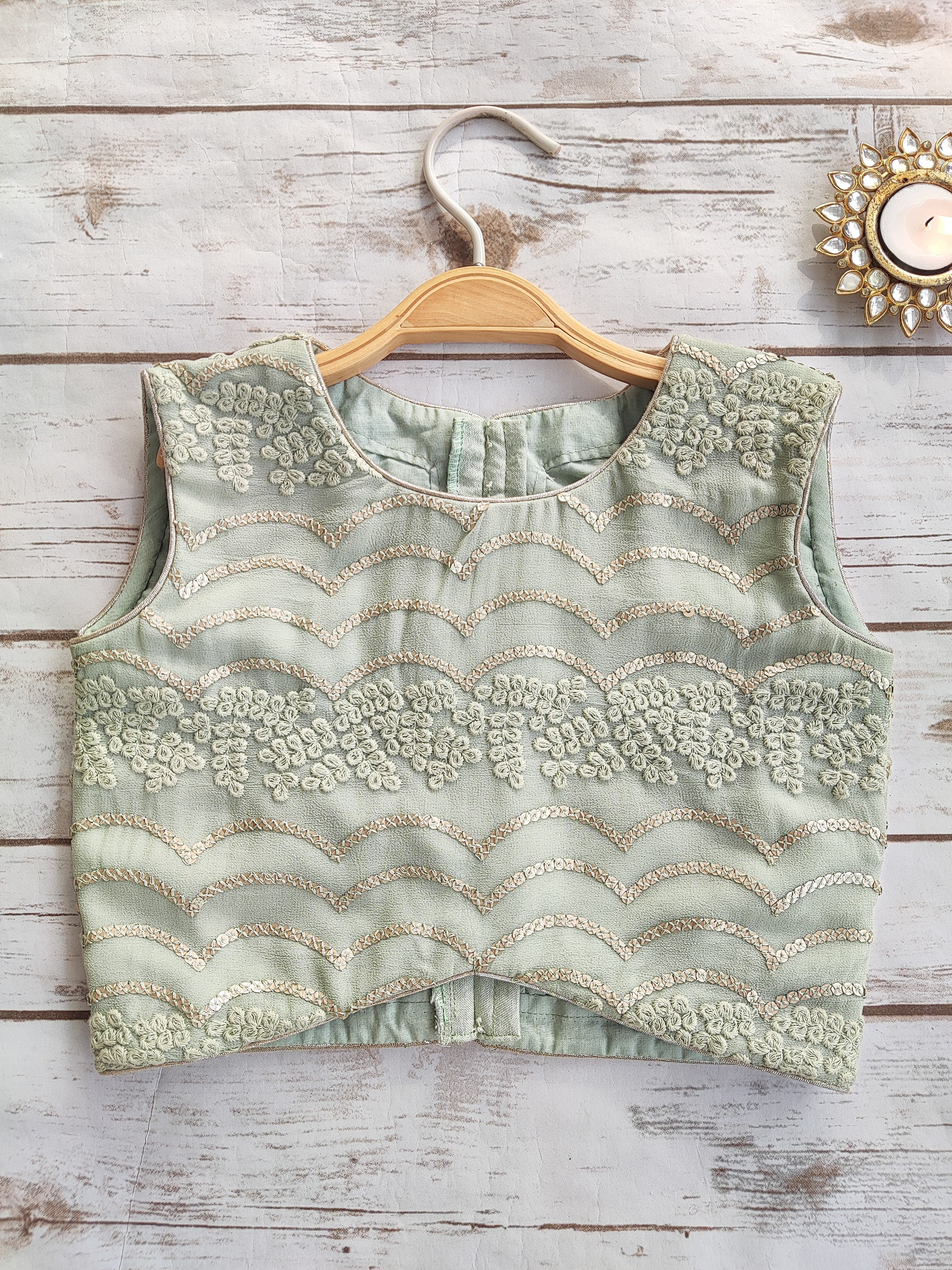 Sea Green Kid's Sequinwork Organza Lehenga