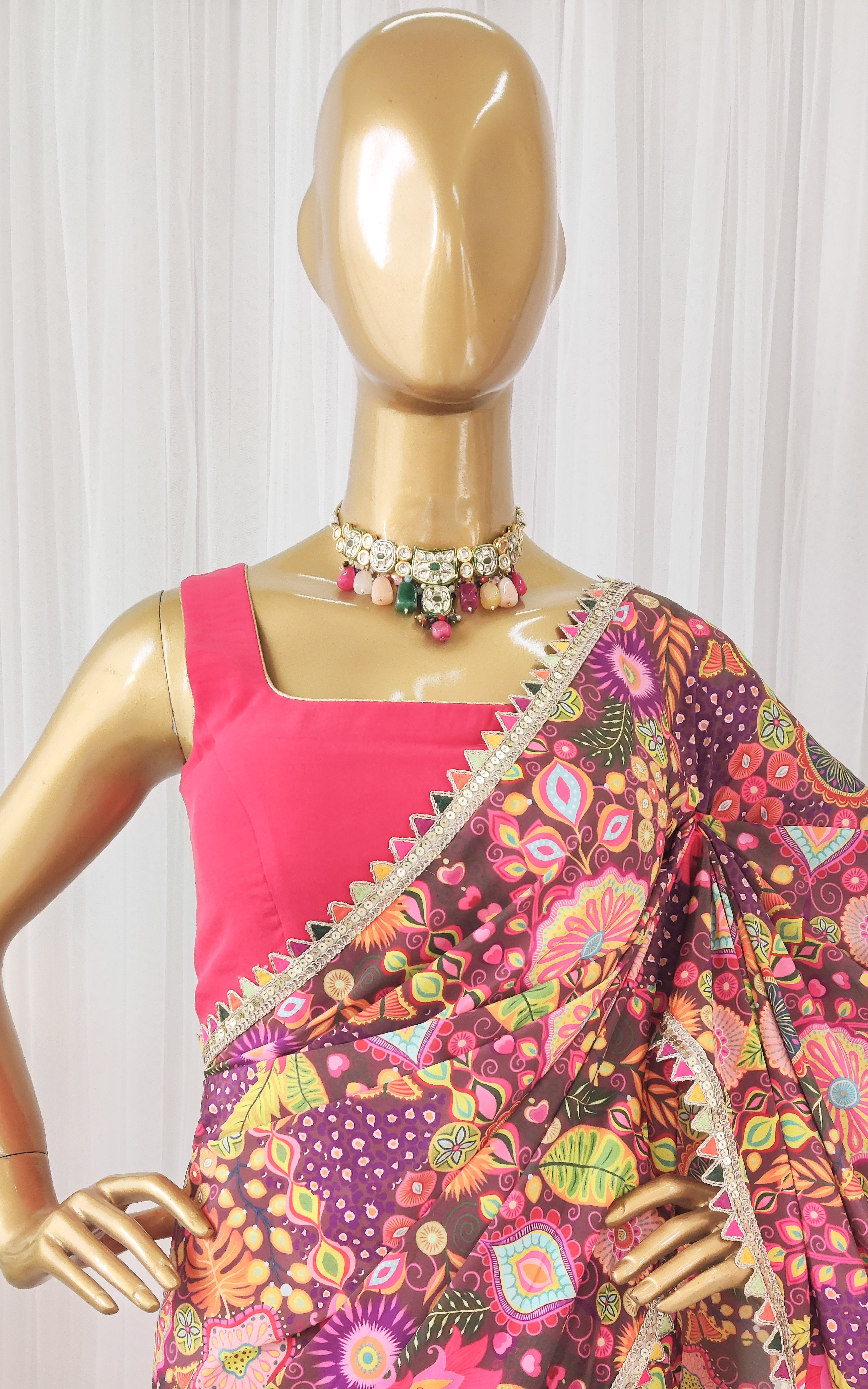 Purple Kitschy Printed Crepe Saree