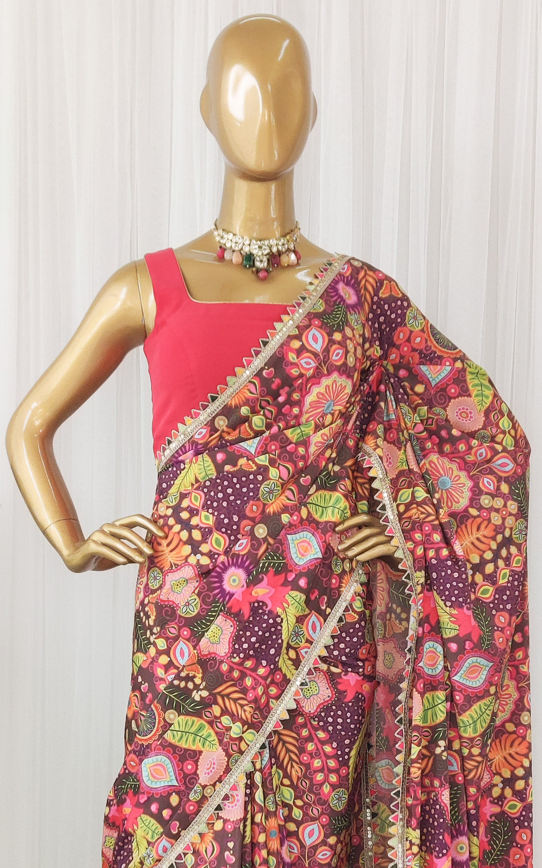 Purple Kitschy Printed Crepe Saree