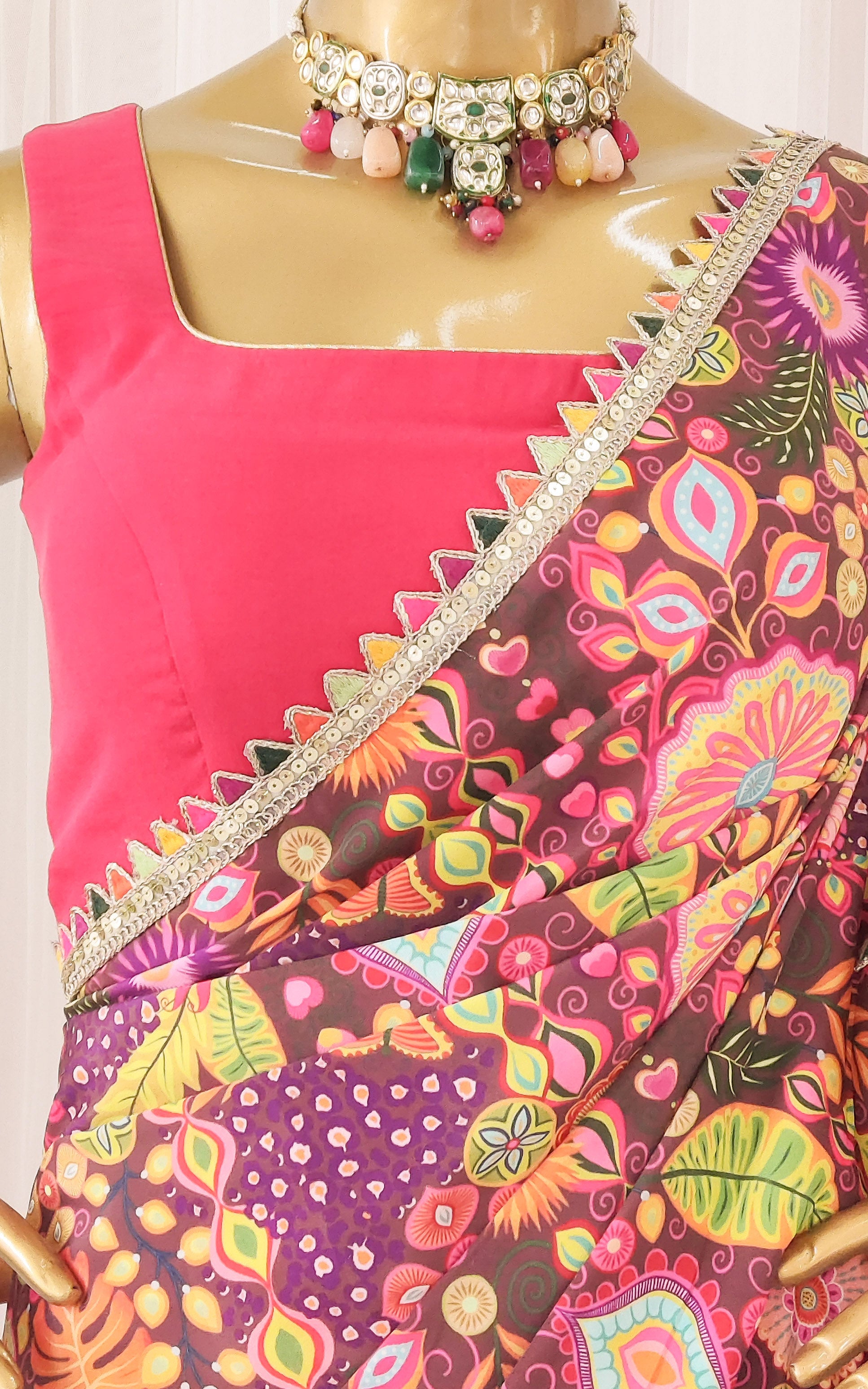 Purple Kitschy Printed Crepe Saree