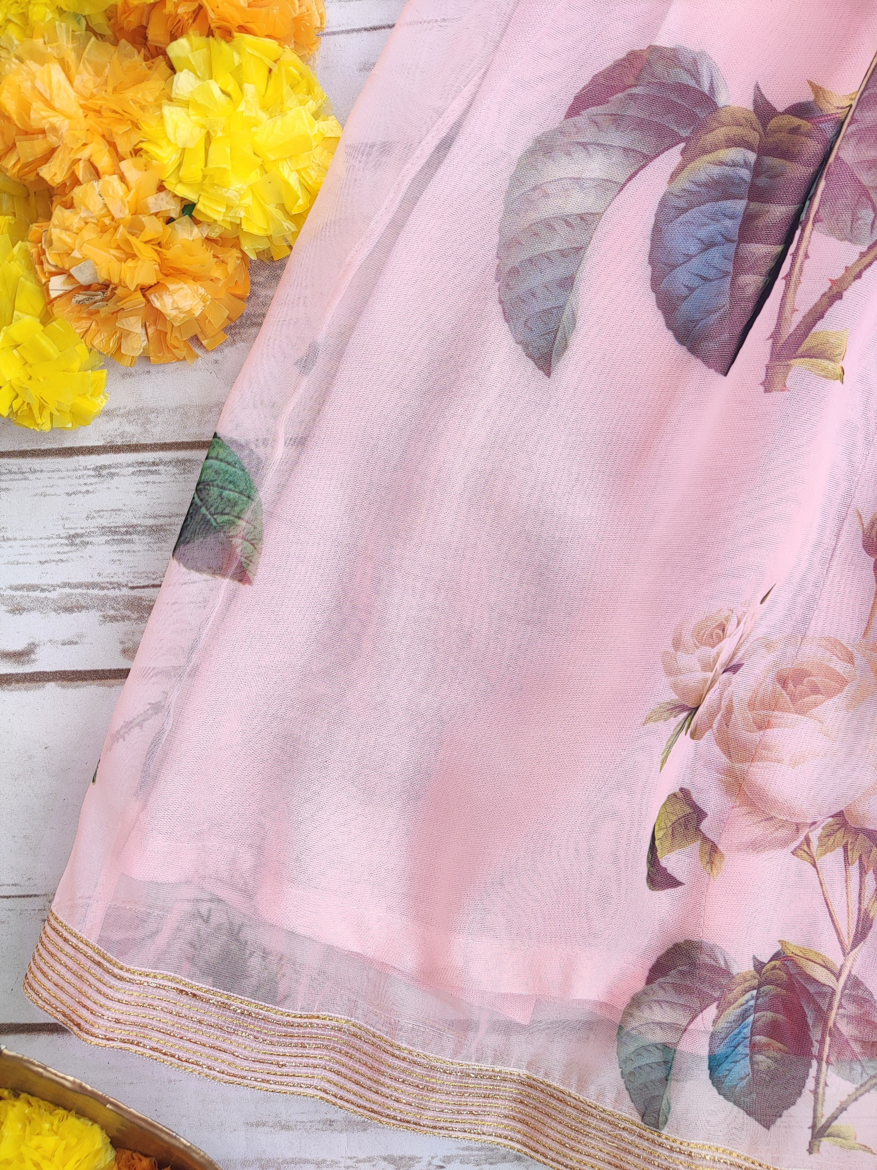 Peach Floral Organza Kids Lehenga
