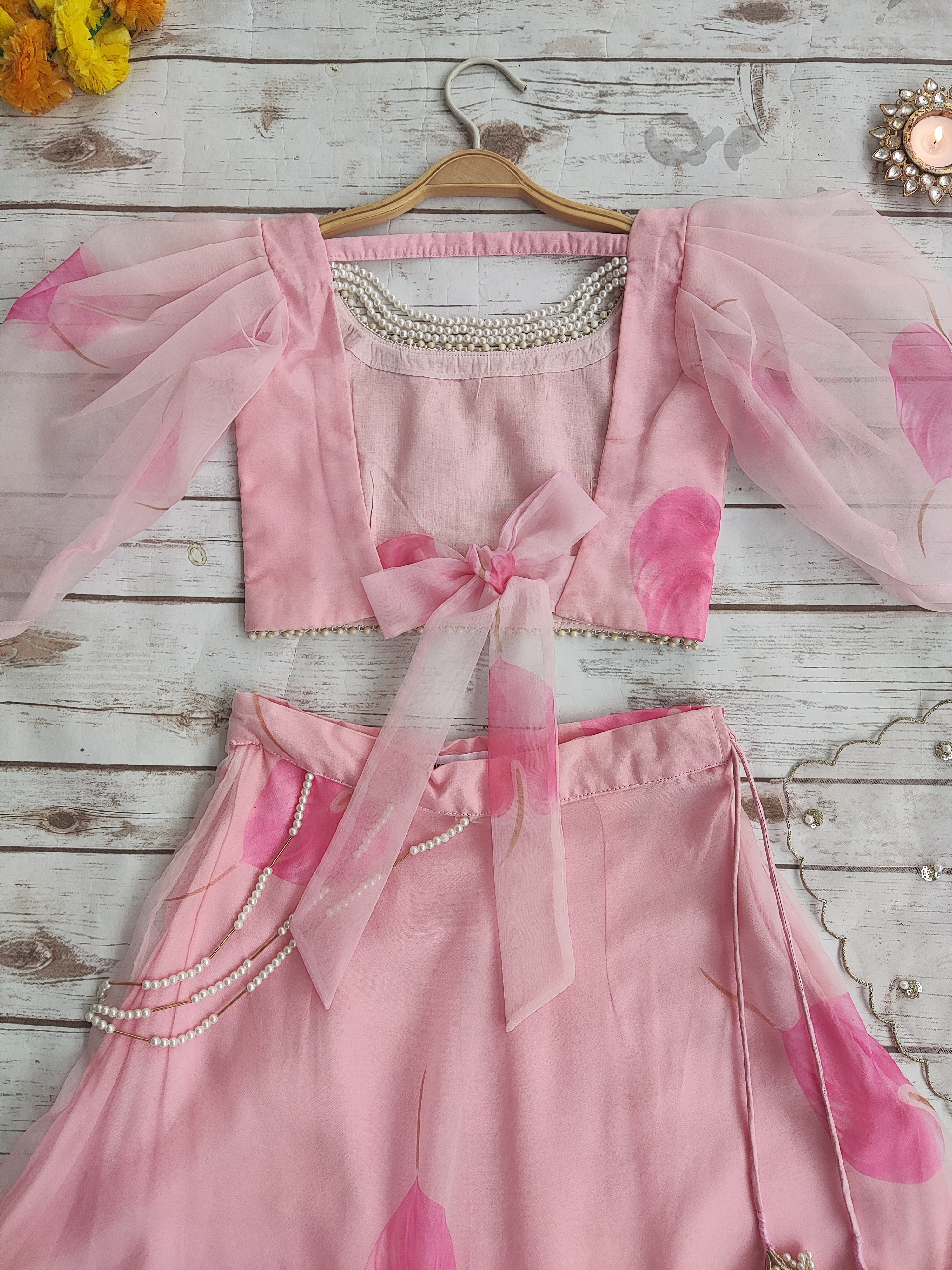 Pink Petal Pearl Work Kid's Lehenga