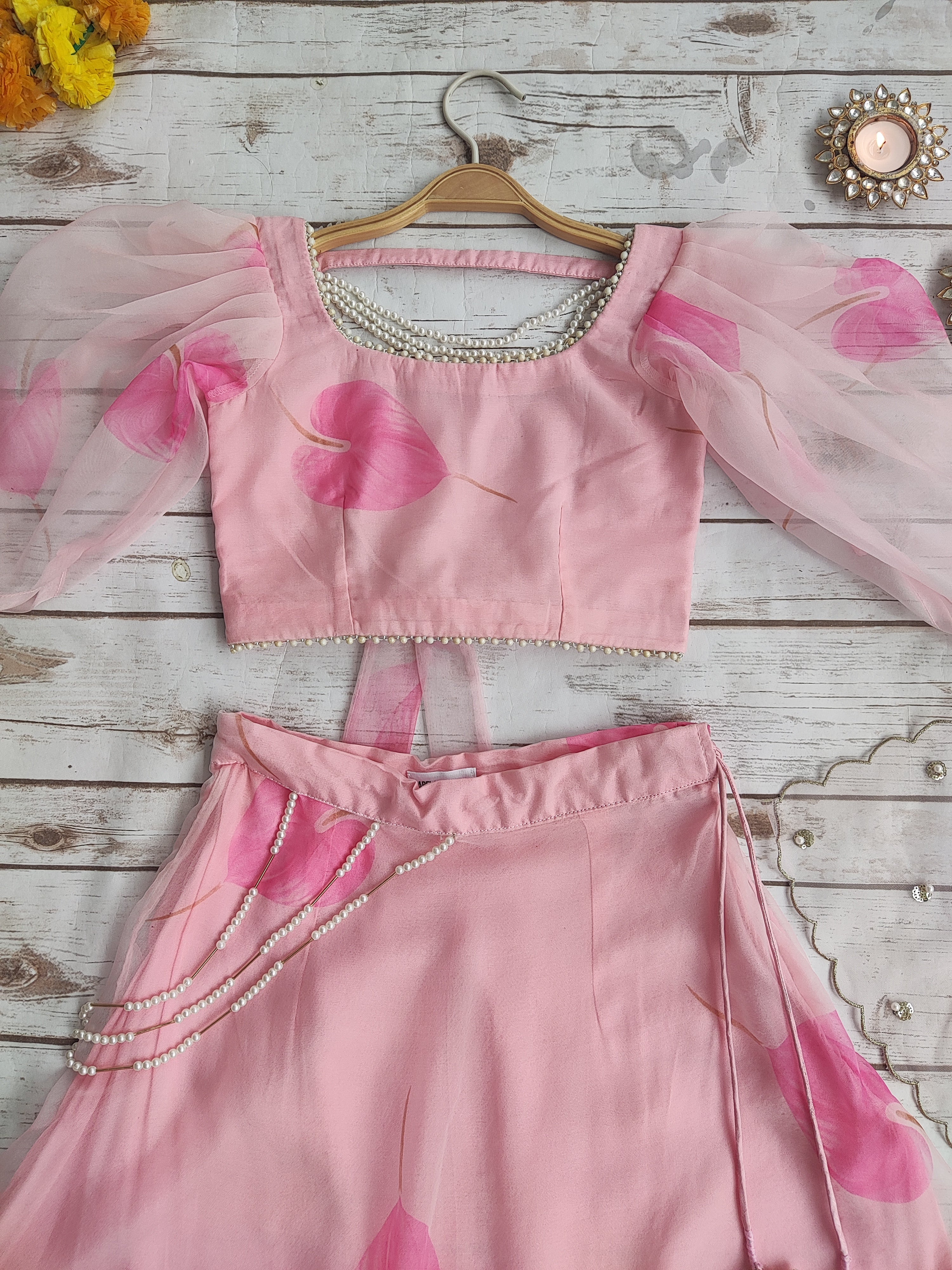 Pink Petal Pearl Work Kid's Lehenga