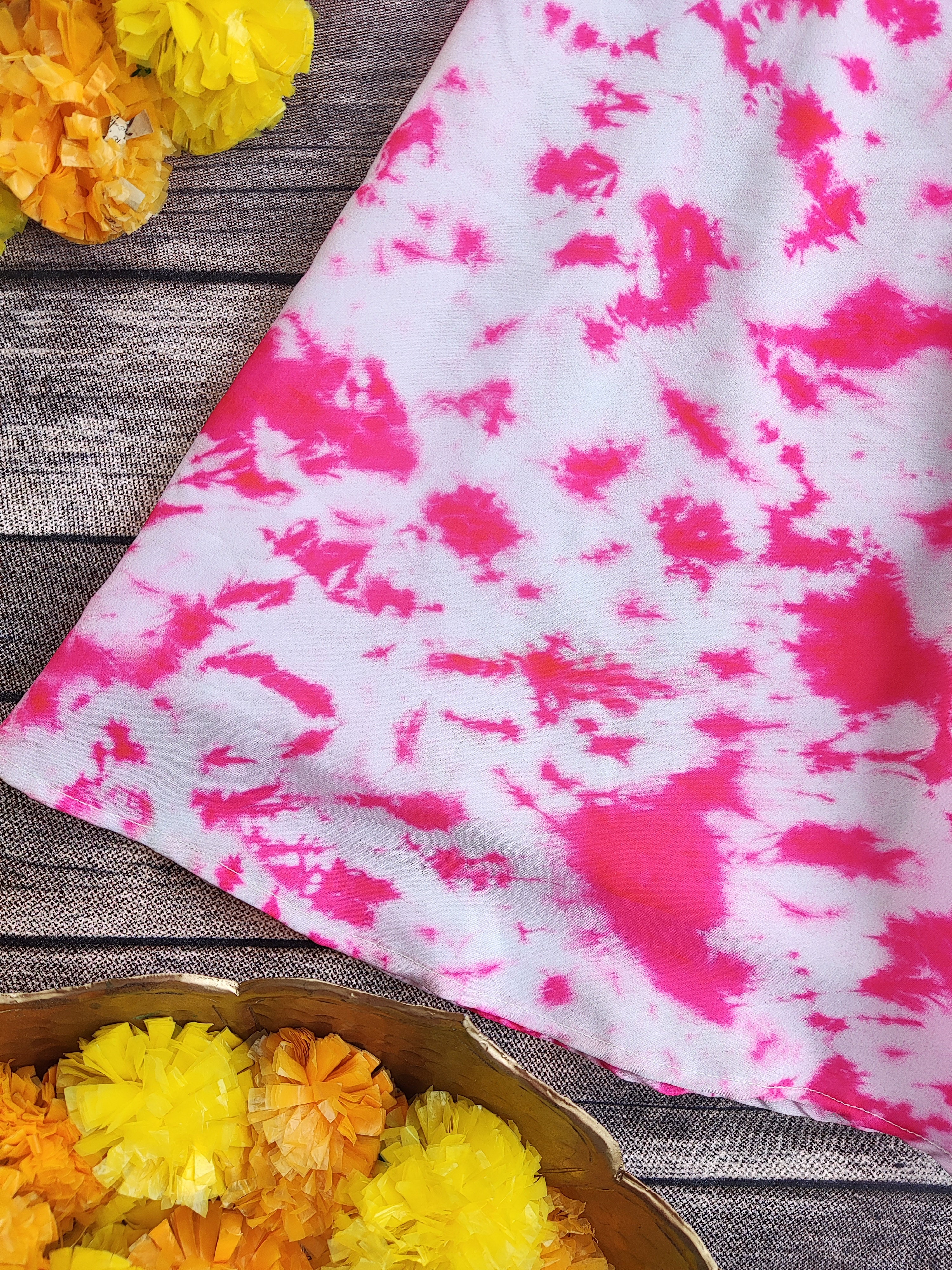 Pink Shibori Mirrorwork Kid's lehenga