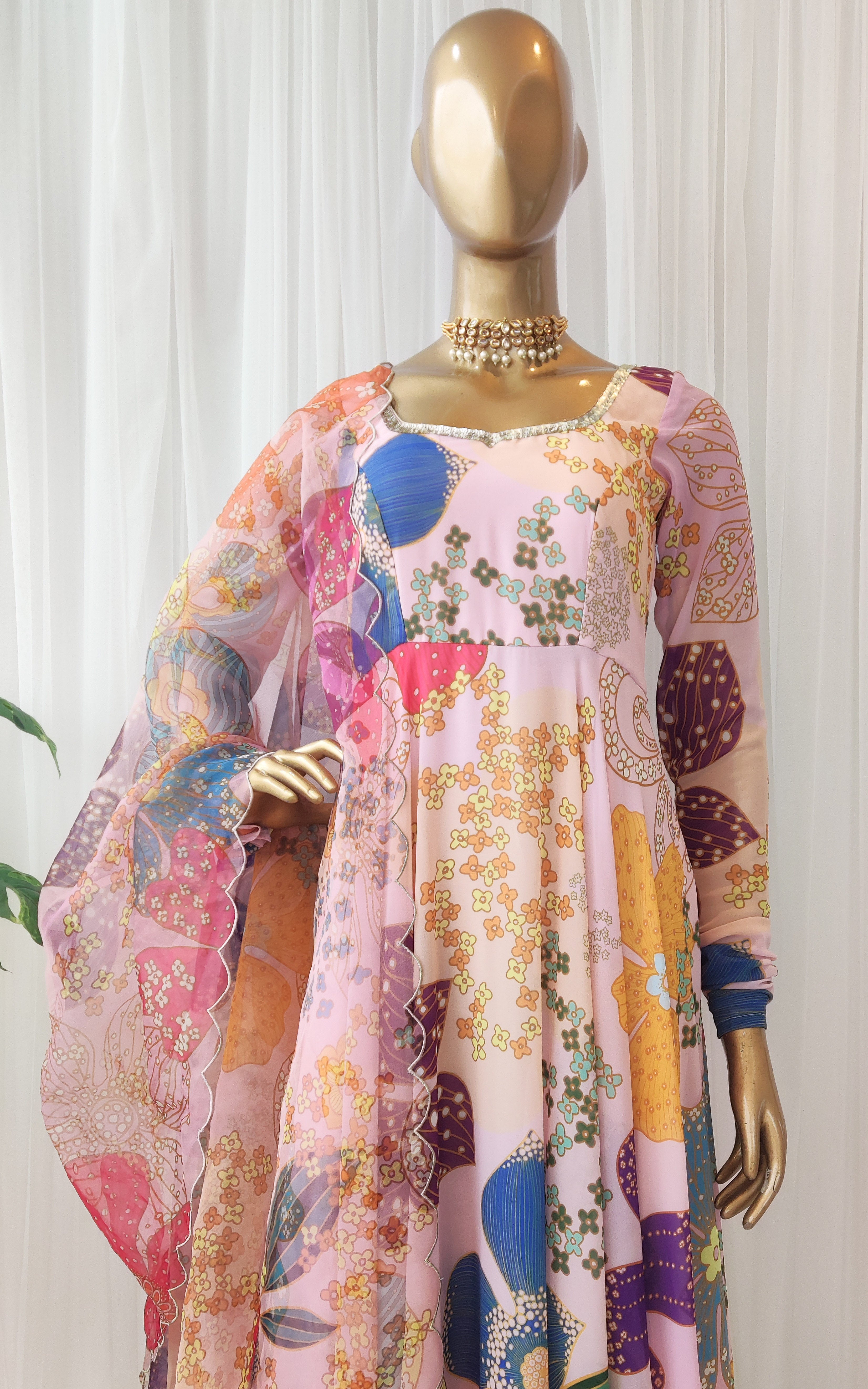 Light Pink Handwork Anarkali With Organza Dupatta