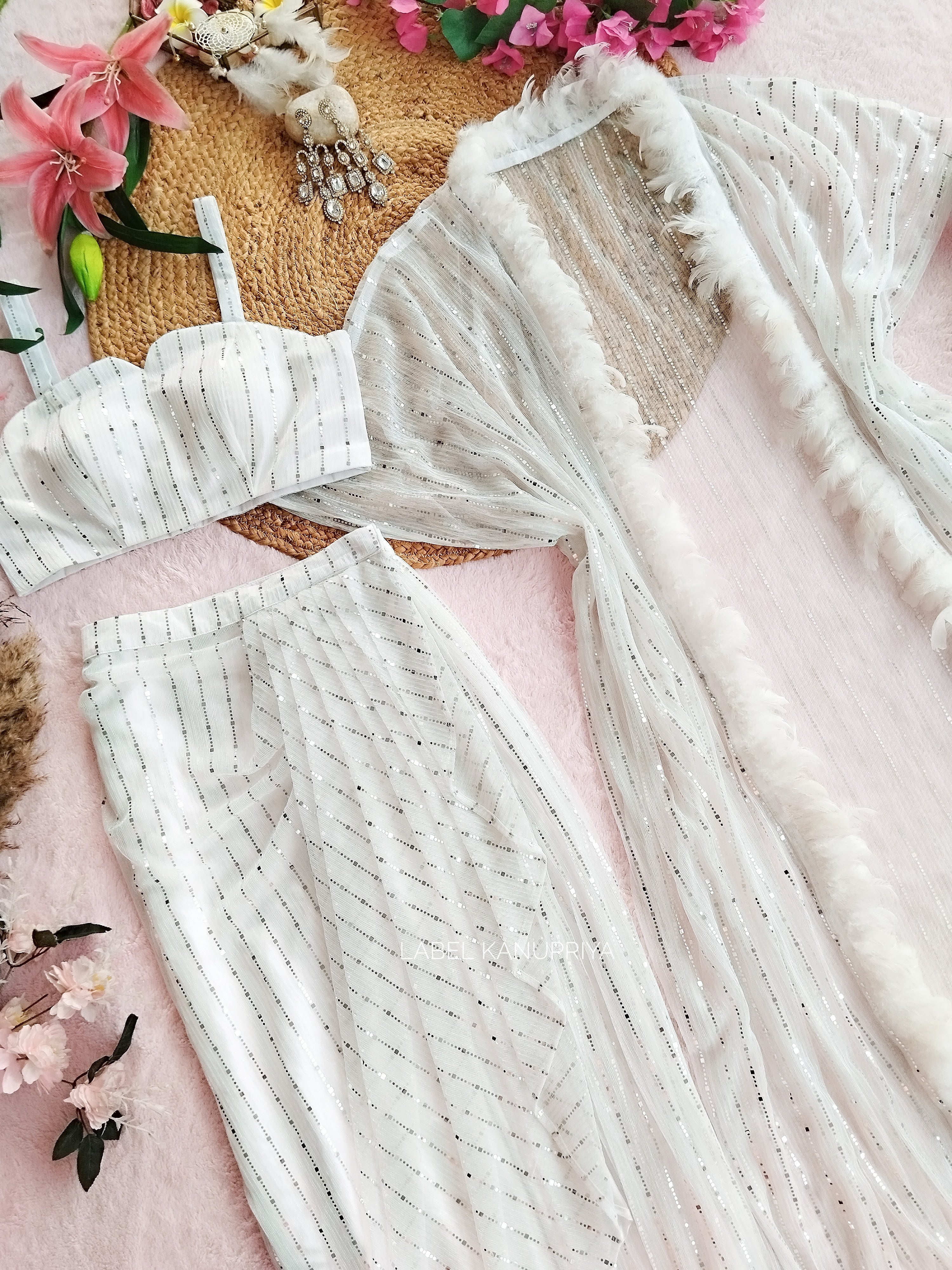 Ishita White Shimmer Draped Skirt Co-Ord Set