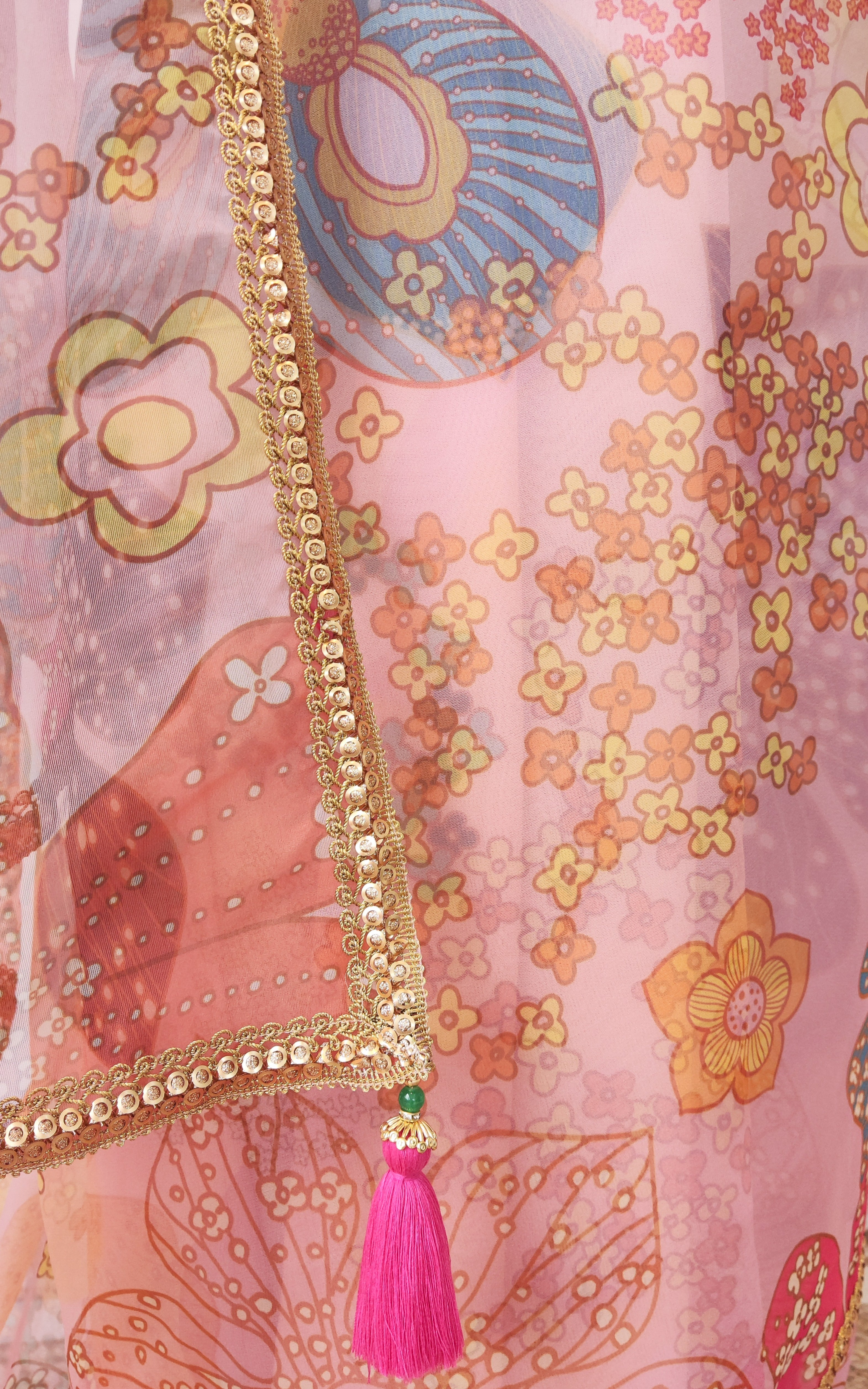 Vintage Pink Multi Color Floral Organza Saree