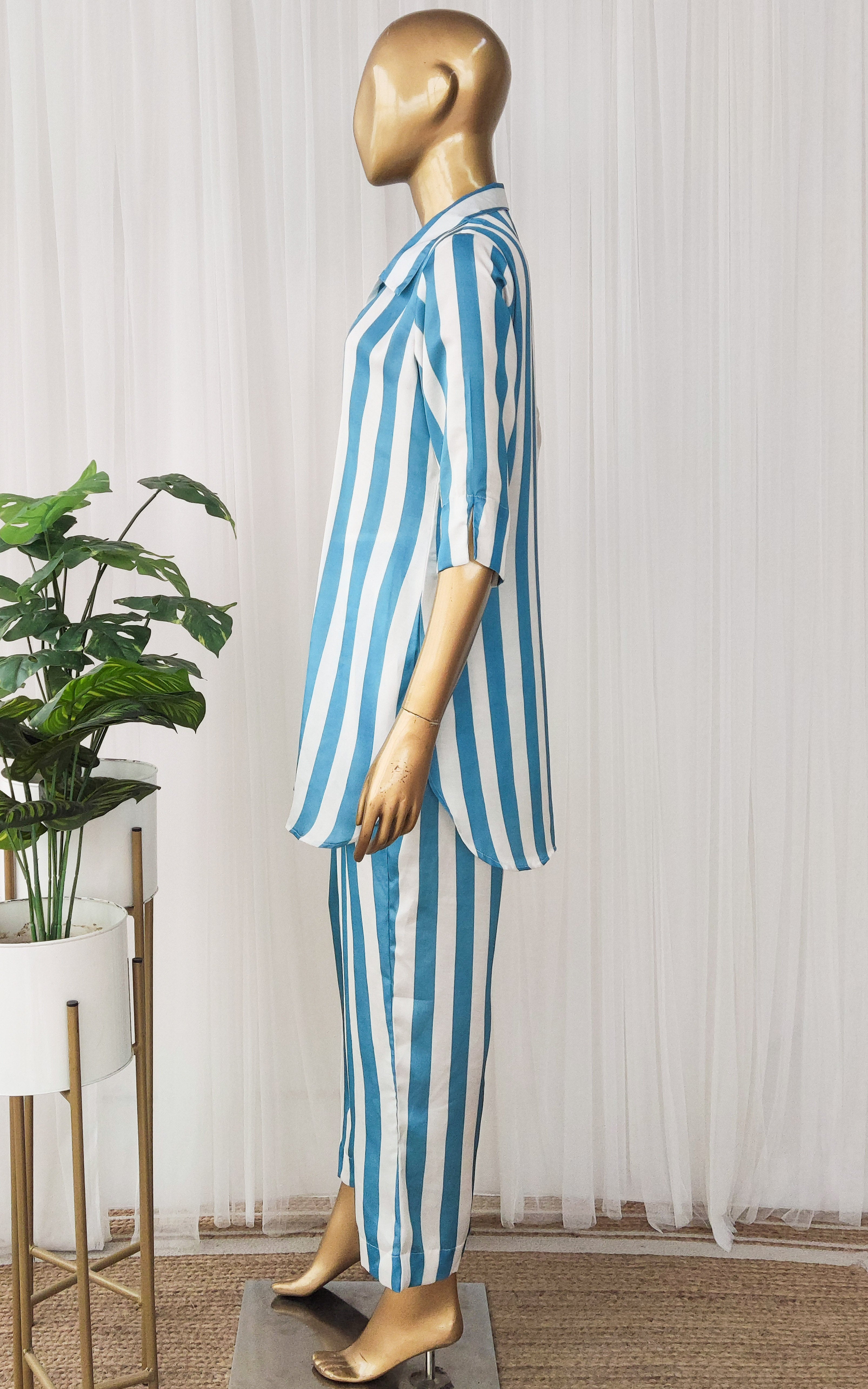 Teal Blue Striped Co-Ord Set