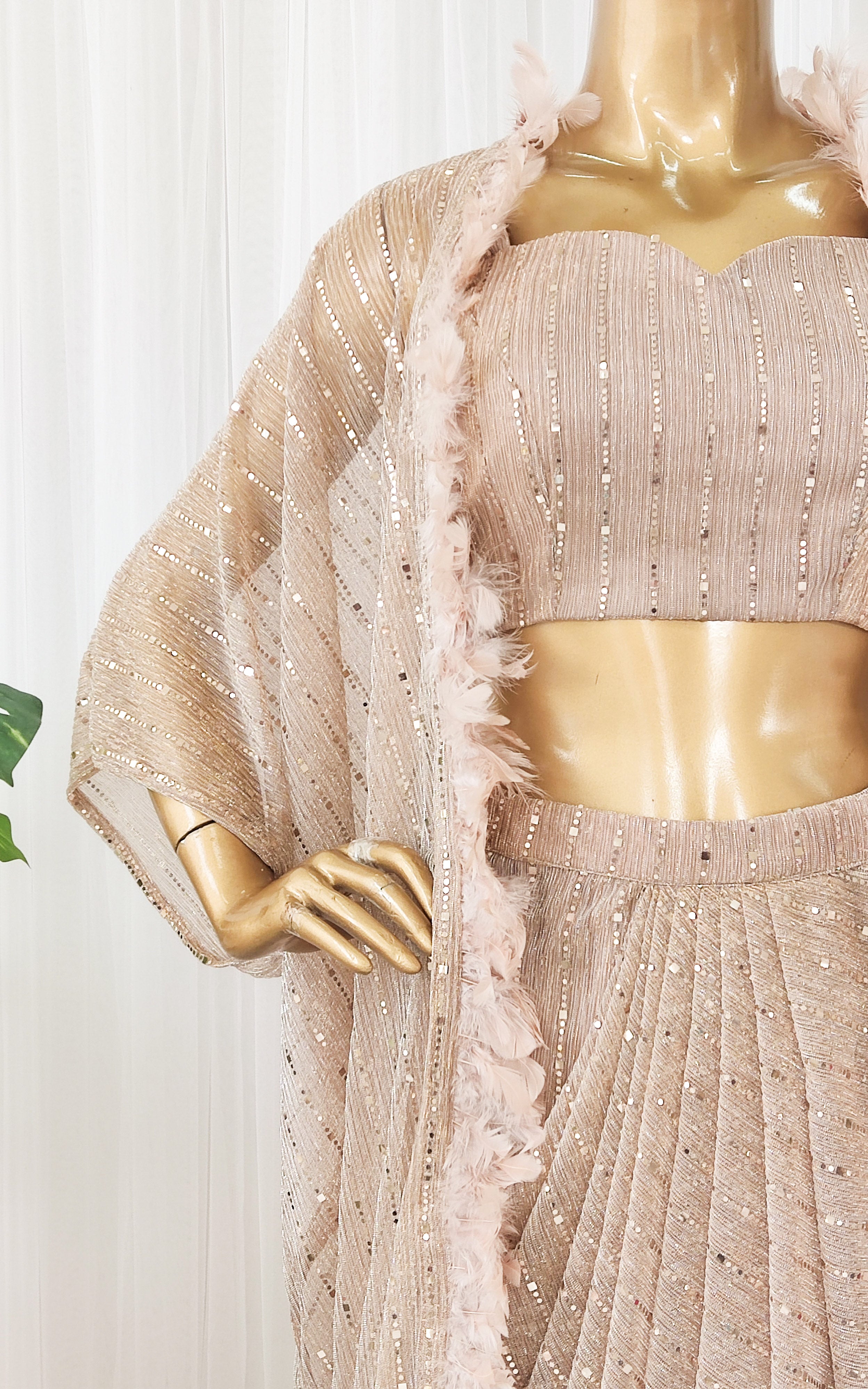 Sonal Old Rose Shimmer Draped Skirt Co-Ord Set