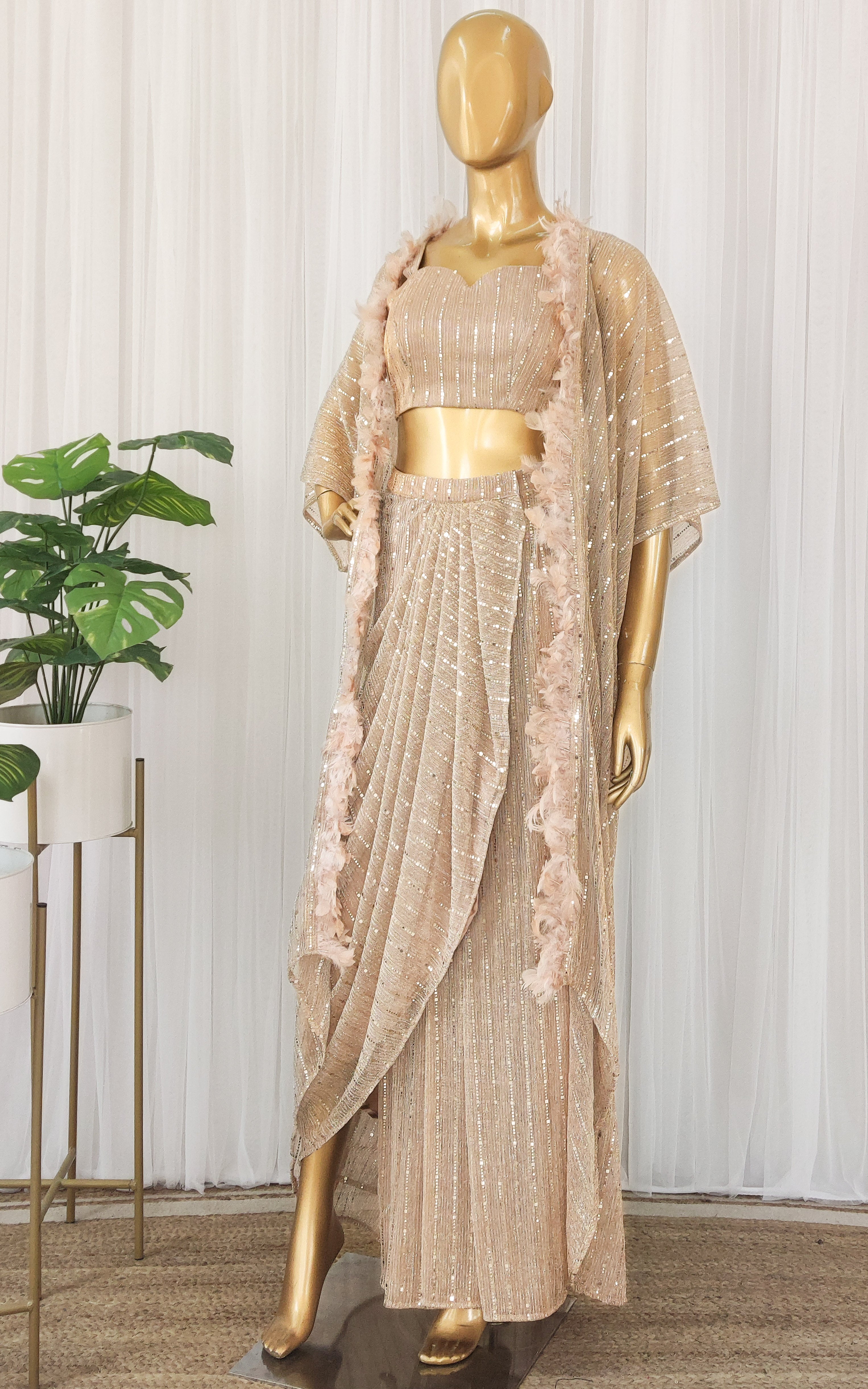 Sonal Old Rose Shimmer Draped Skirt Co-Ord Set