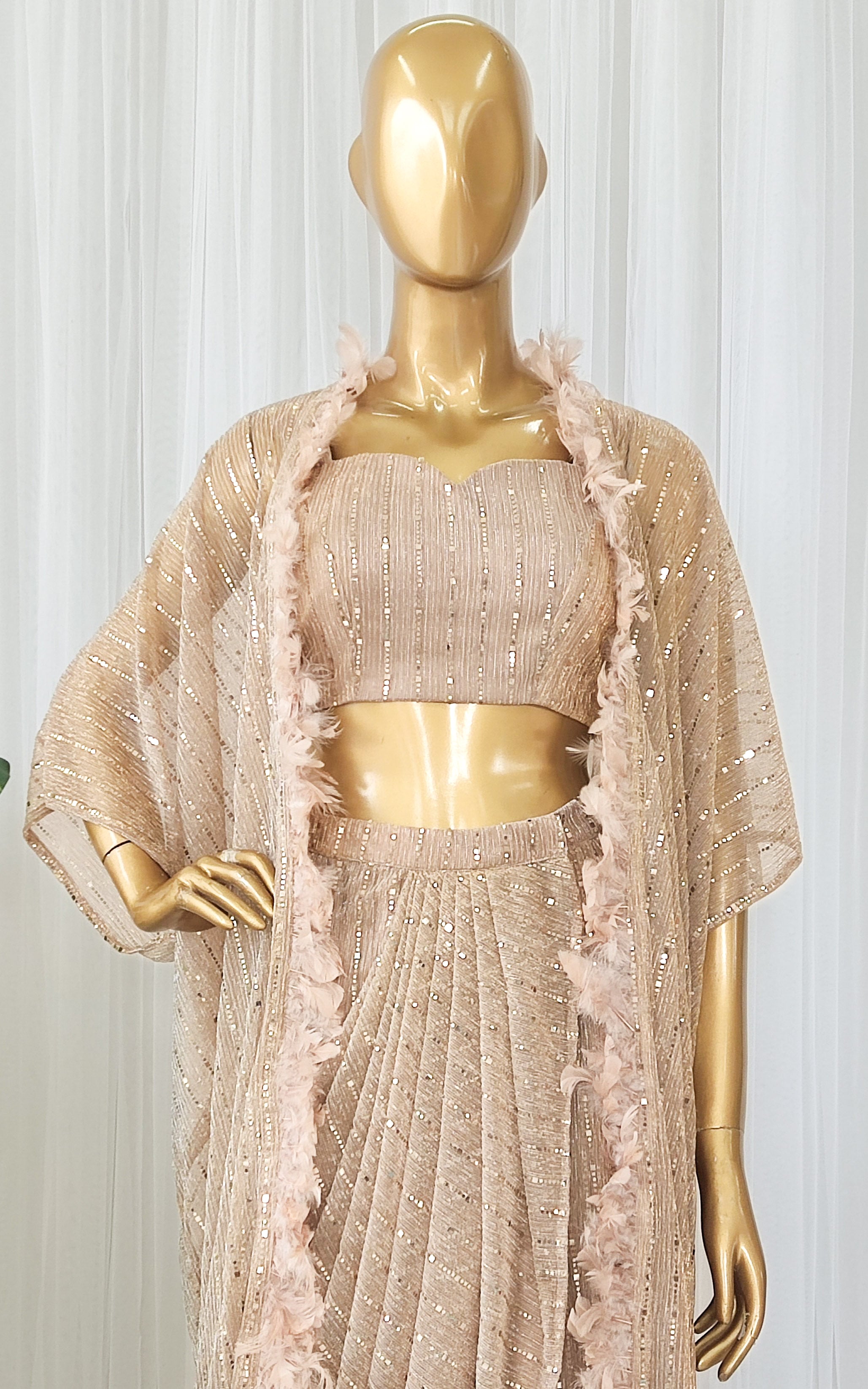 Sonal Old Rose Shimmer Draped Skirt Co-Ord Set