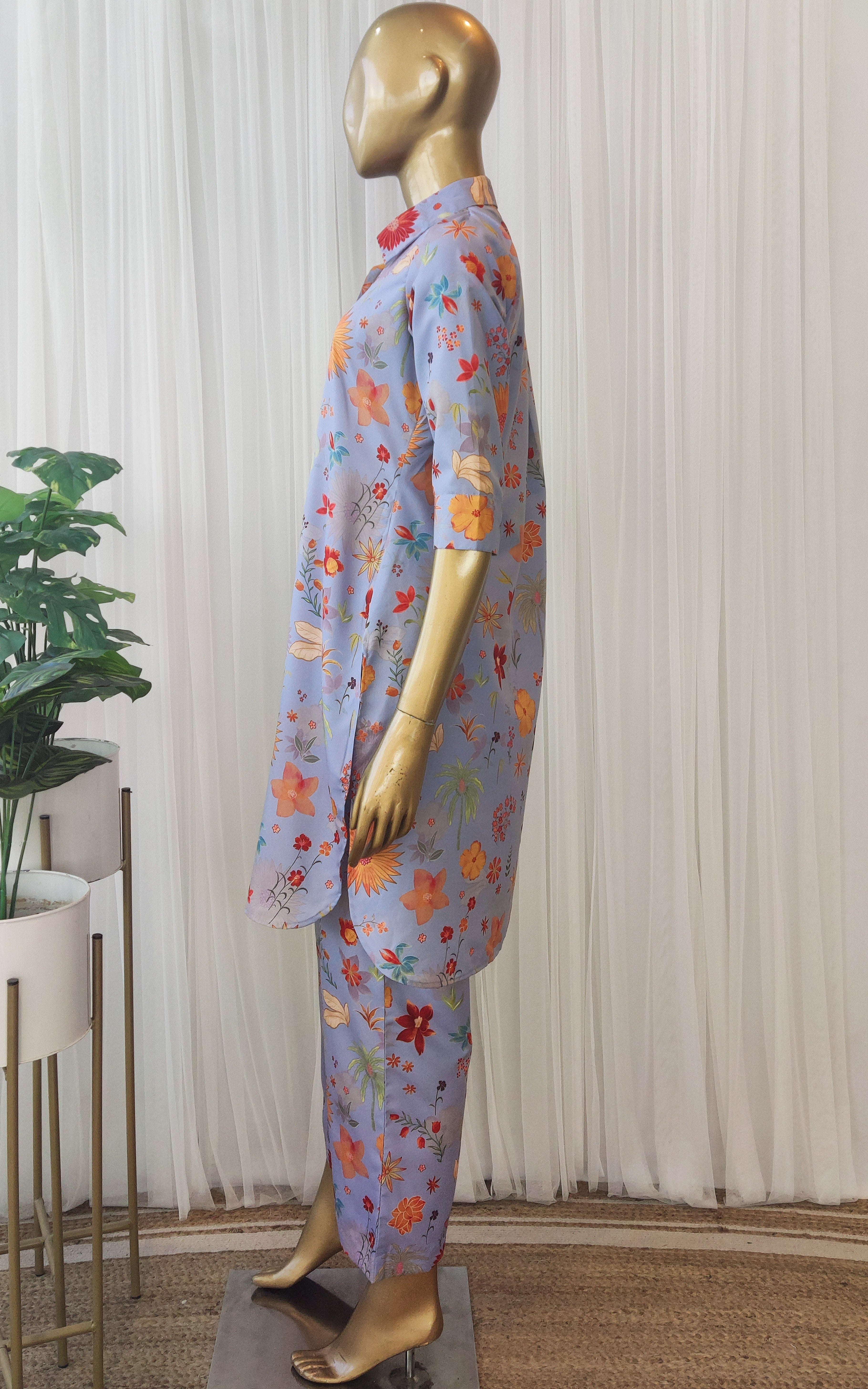 Grey Tropical Printed Crepe Co-Ord Set