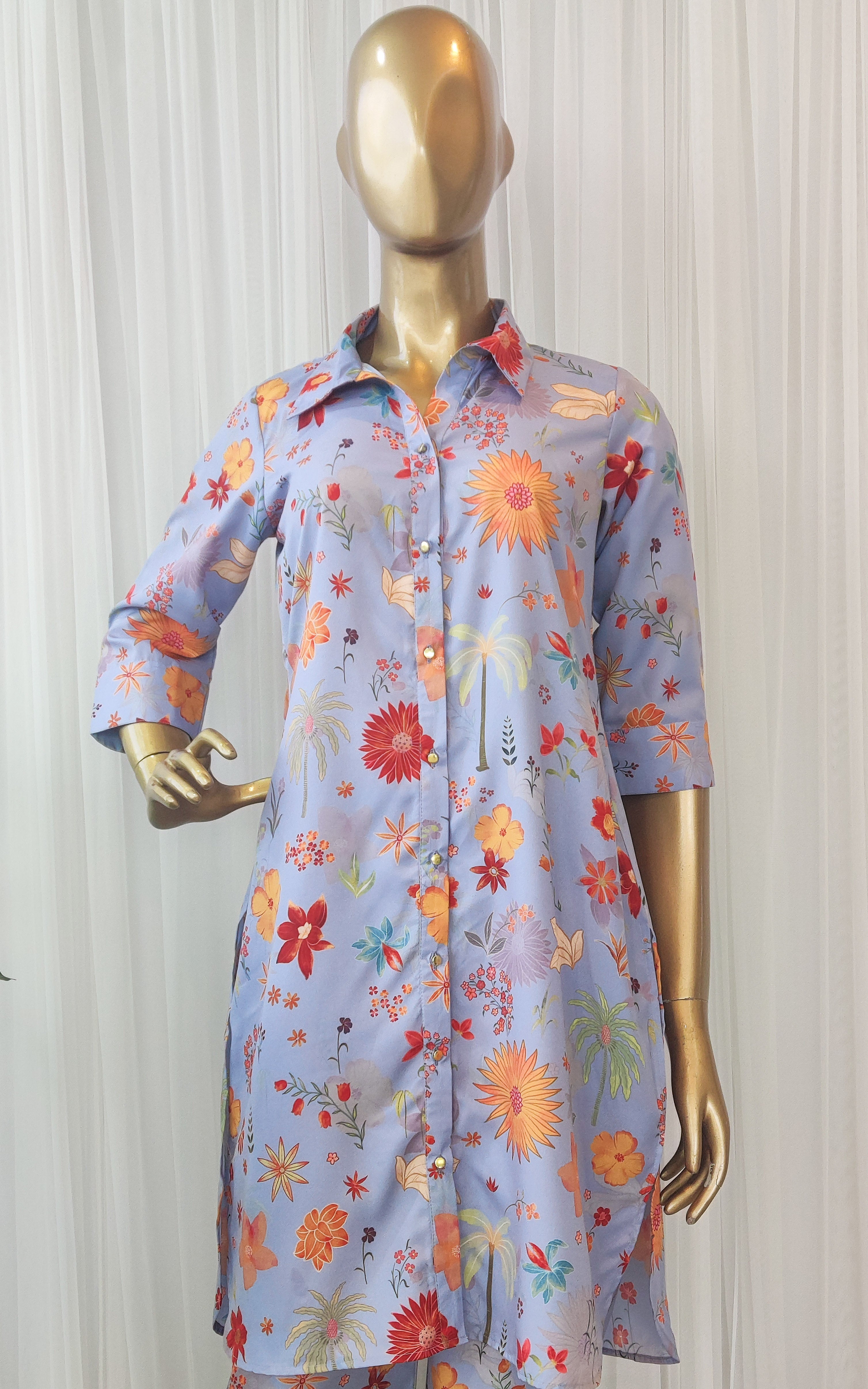 Grey Tropical Printed Crepe Co-Ord Set