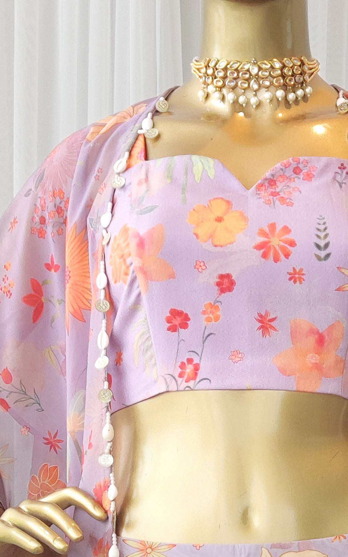 Lavender Tropical Print Draped Skirt Co-Ord Set