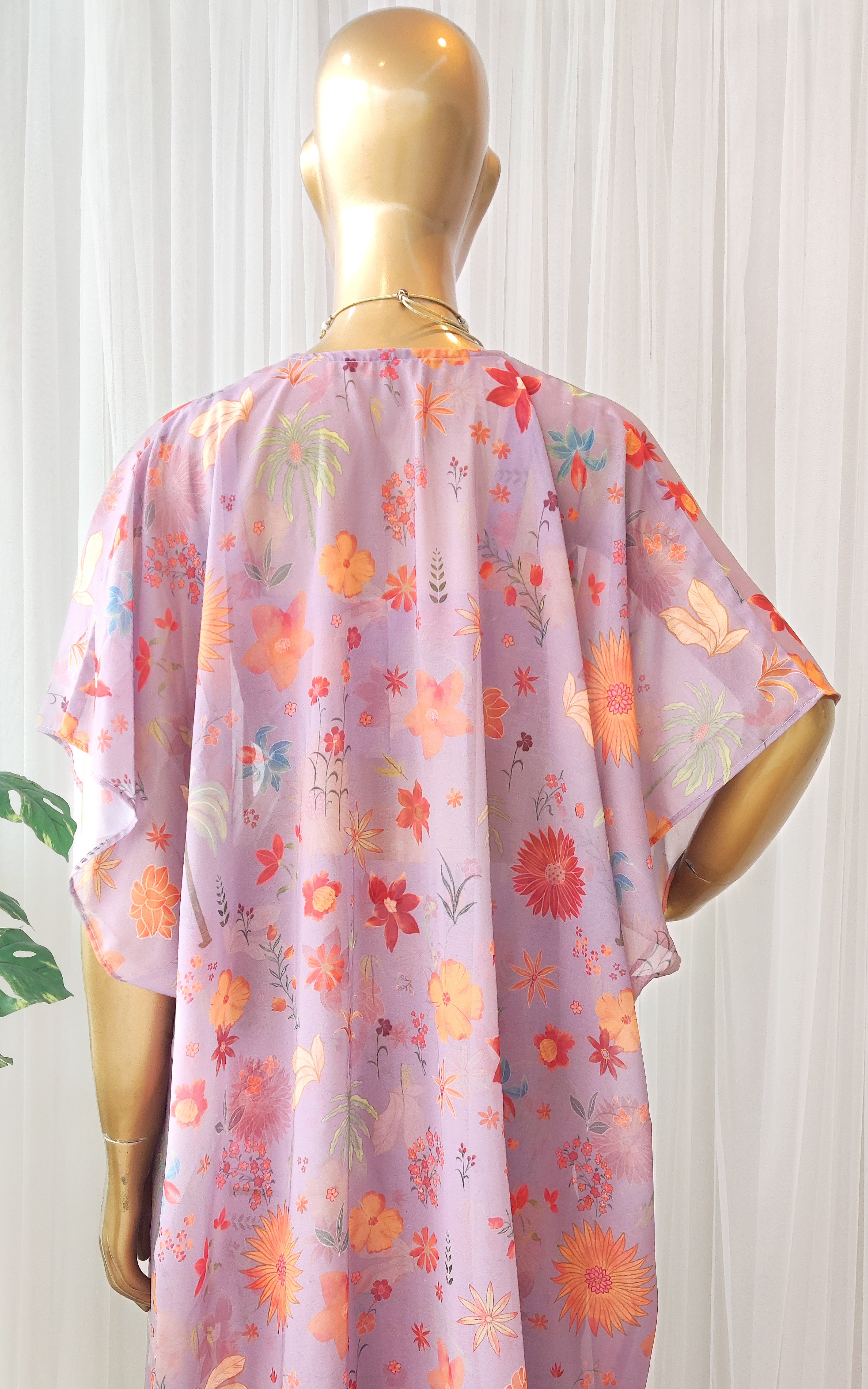 Lavender Tropical Print Draped Skirt Co-Ord Set